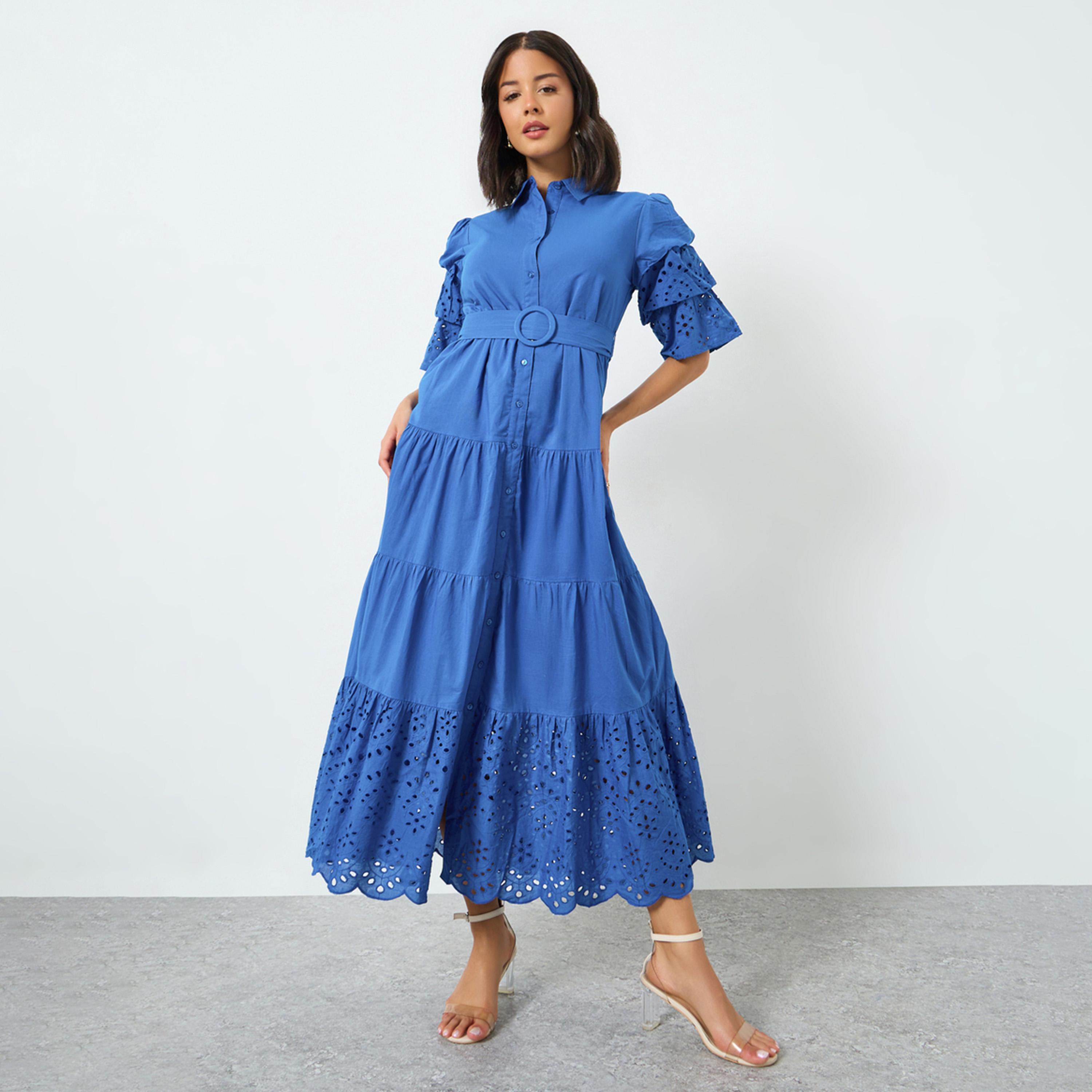 فستان طويل قطن متدرج مع حزام-women-clothing-dresses-image-1