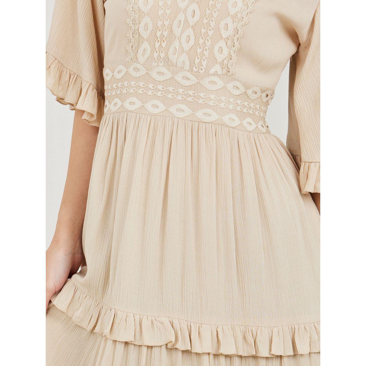 Styli Crepe Mesh Insert Frill Detail Tiered Midi Dress-women-clothing-dresses-image-3