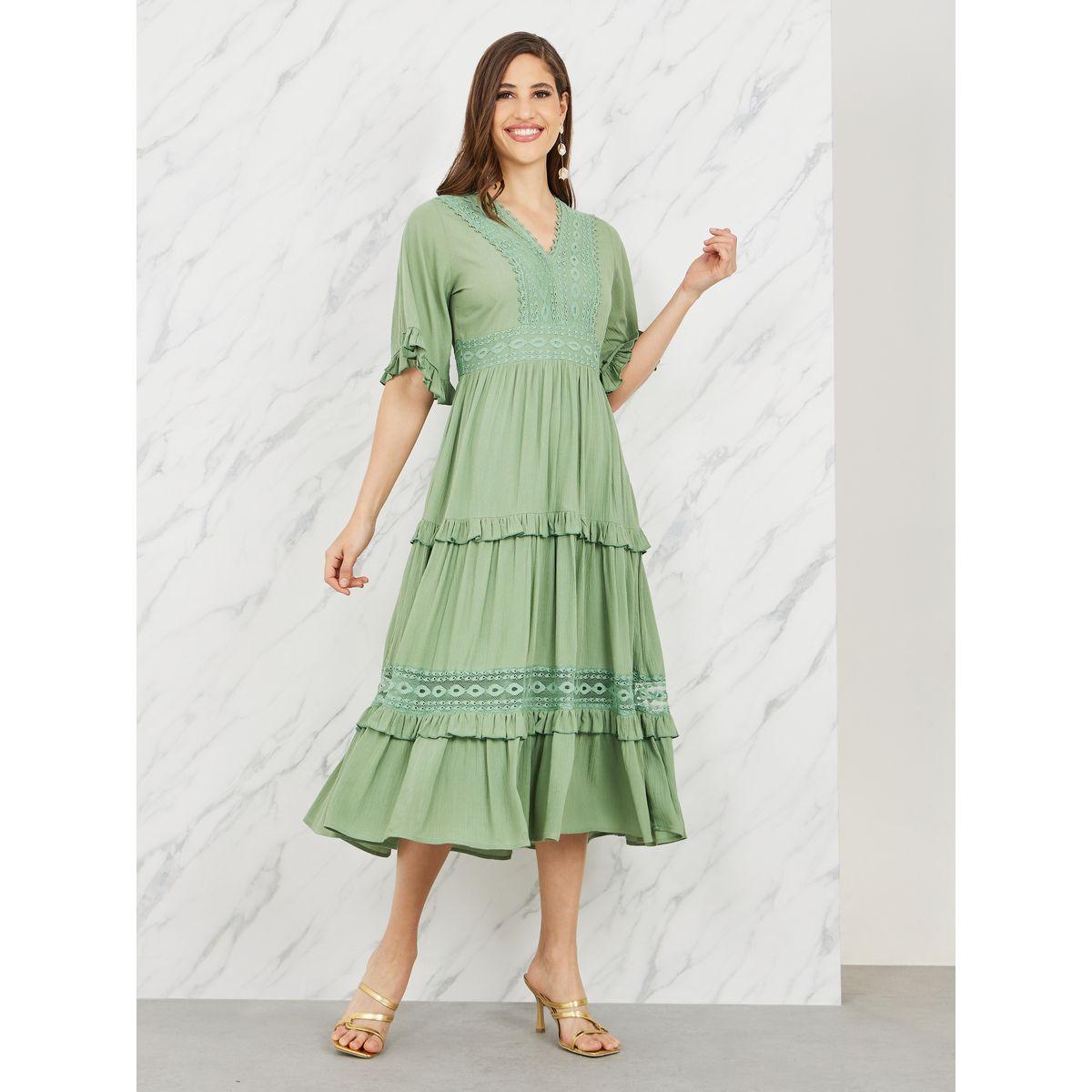 Styli Lace and Frill Detail Midi Dress-women-clothing-dresses-image-1