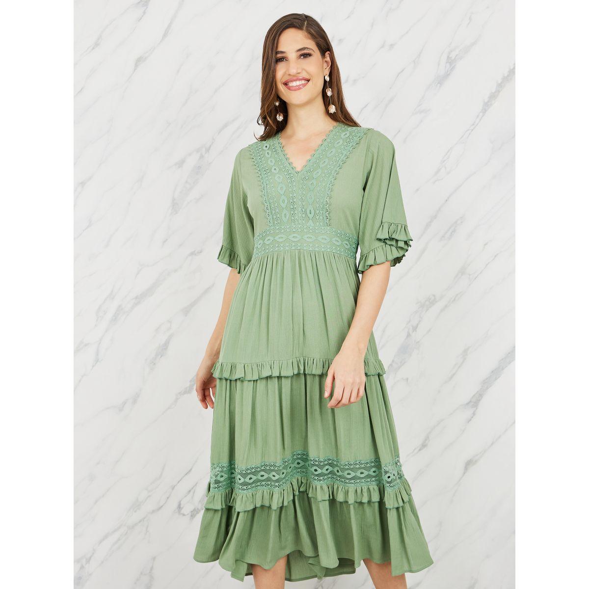 Styli Lace and Frill Detail Midi Dress-women-clothing-dresses-image-2