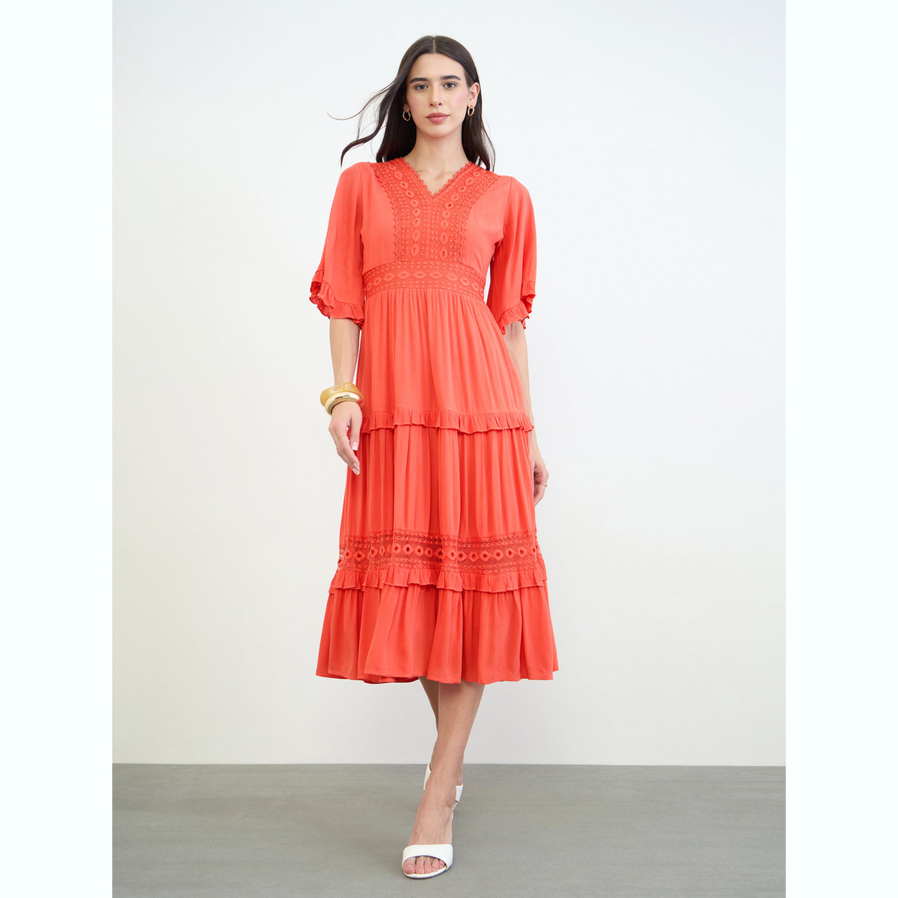 فستان ميدي مظهر ذو طبقات بتفاصيل دانتيل-women-clothing-dresses-image-1