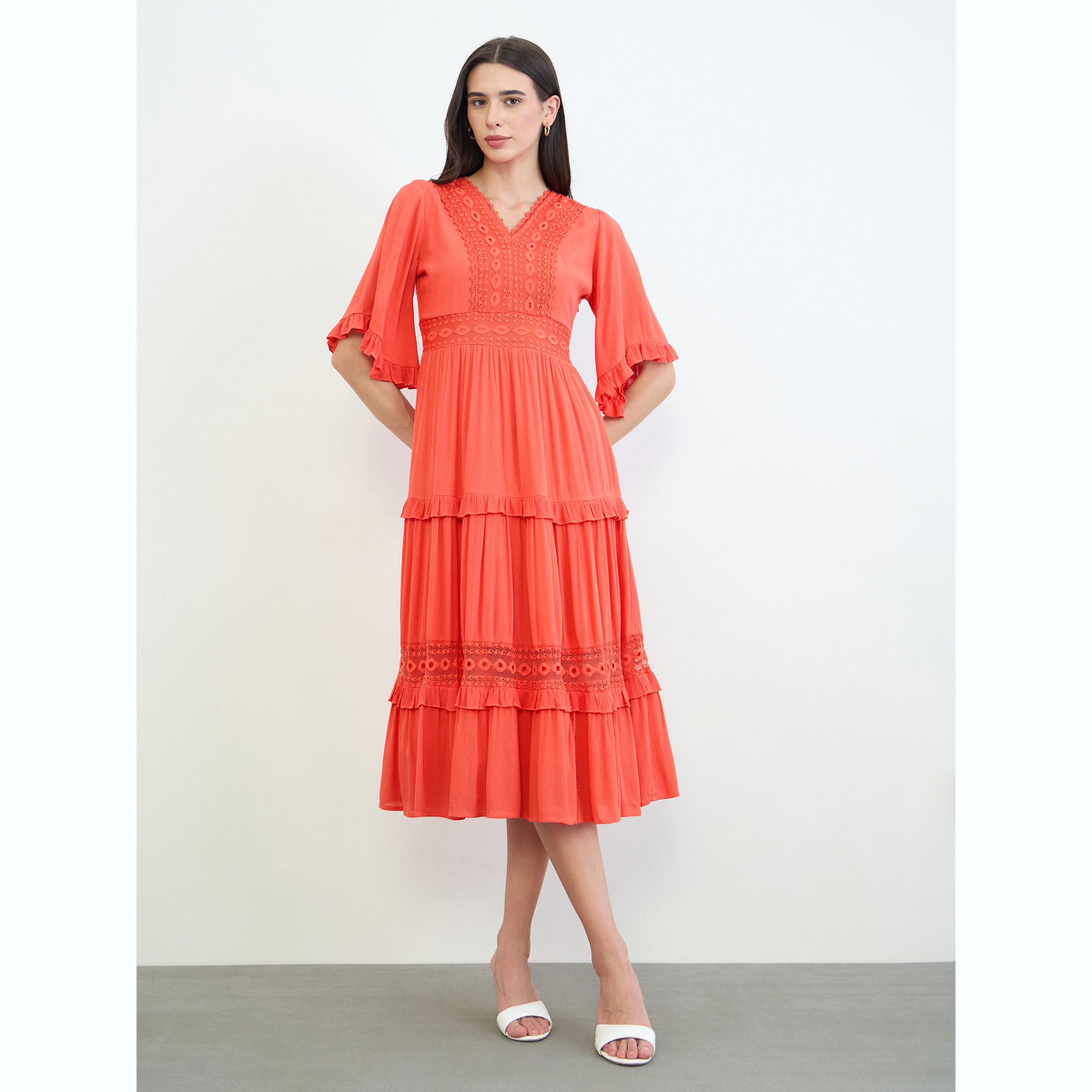 فستان ميدي مظهر ذو طبقات بتفاصيل دانتيل-women-clothing-dresses-image-3