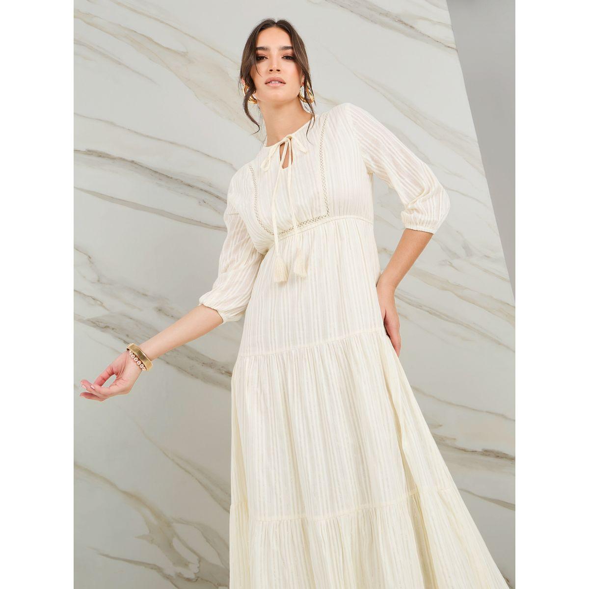 Styli Striped Pattern Tie-Up Neck Tiered Midi Dress-women-clothing-dresses-image-3