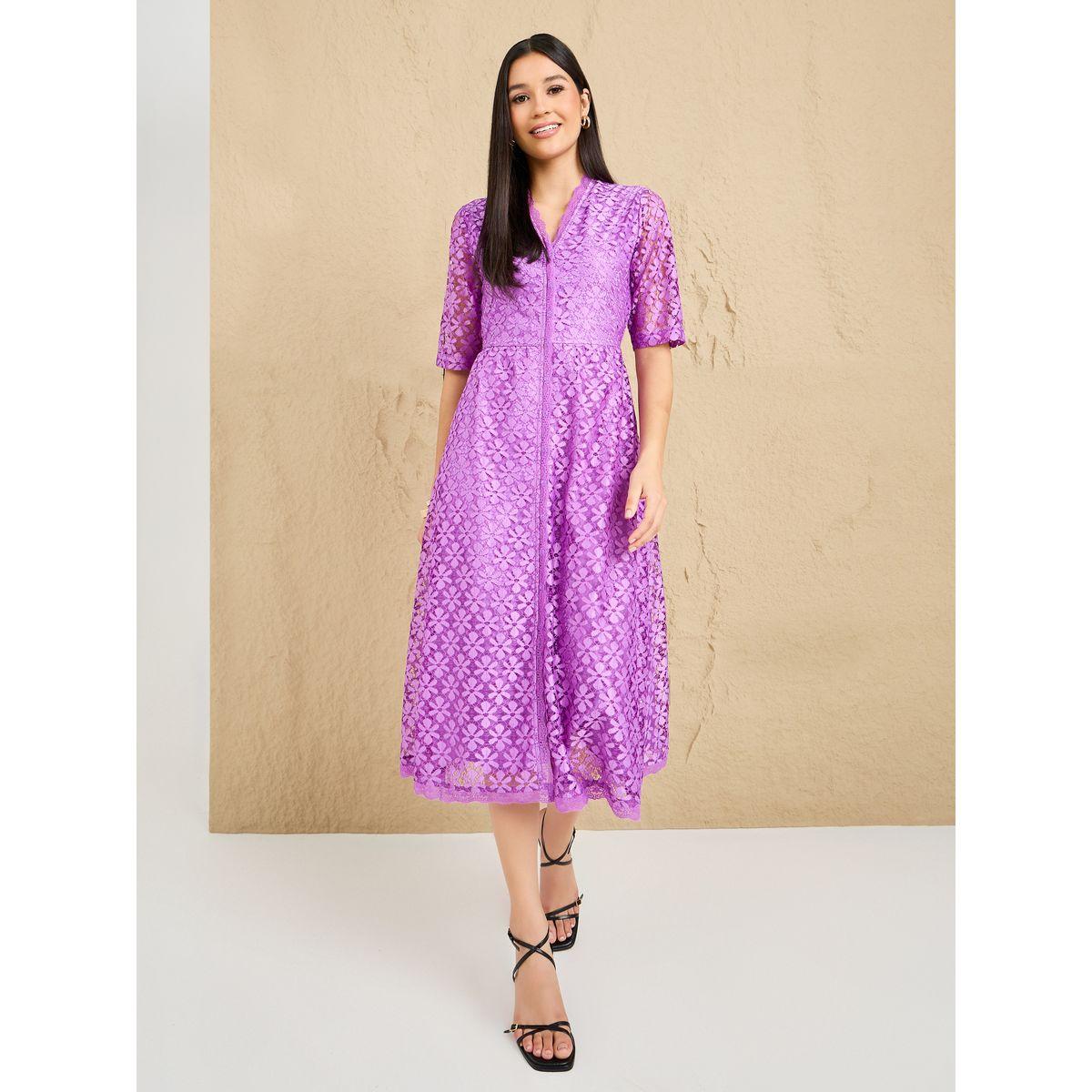 Styli Lace Insert V Neck A-Line Midi Dress-women-clothing-dresses-image-1