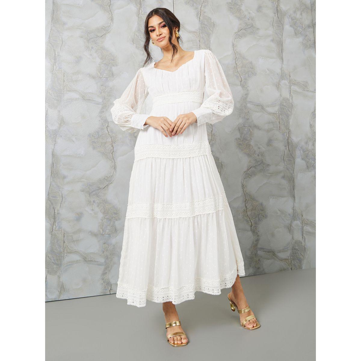Styli Lace Insert Tiered Maxi Dress with Cuffed Sleeves-women-clothing-dresses-image-1
