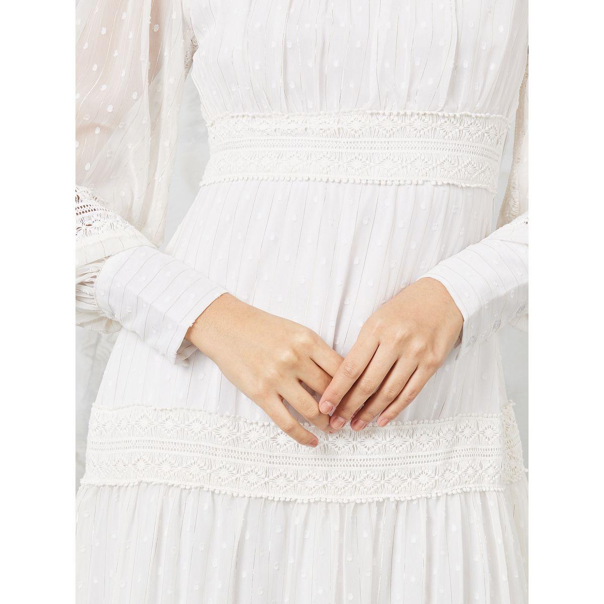 Styli Lace Insert Tiered Maxi Dress with Cuffed Sleeves-women-clothing-dresses-image-3
