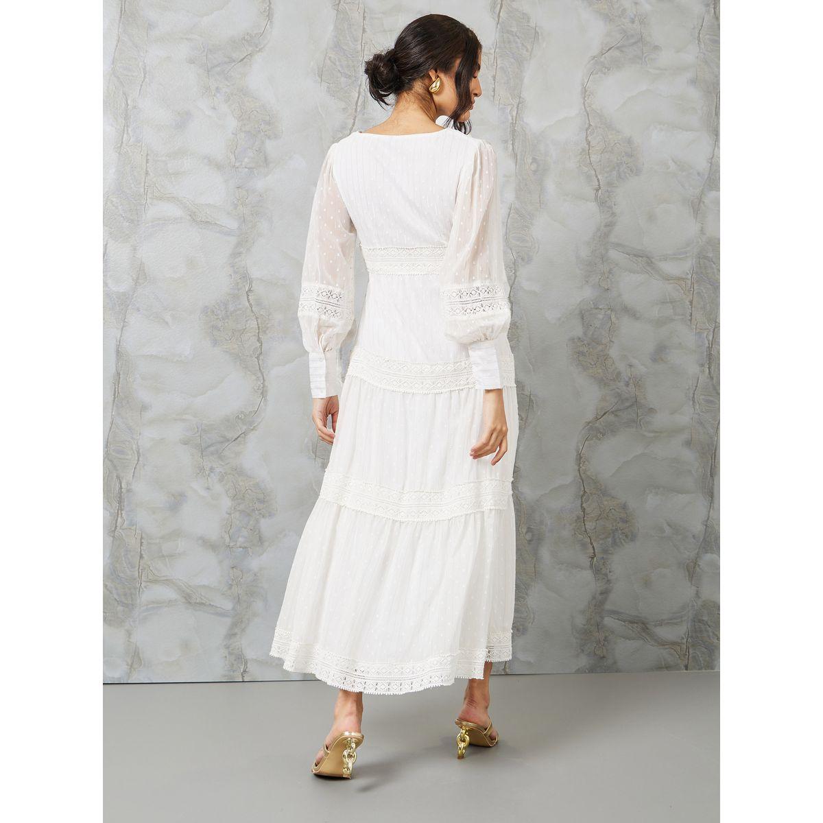 Styli Lace Insert Tiered Maxi Dress with Cuffed Sleeves-women-clothing-dresses-image-4