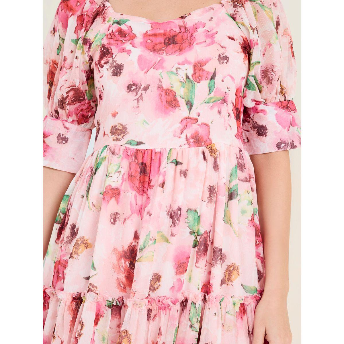 Styli Sweetheart Neck Printed Tiered Maxi Dress with Puff Sleeves-women-clothing-dresses-image-3