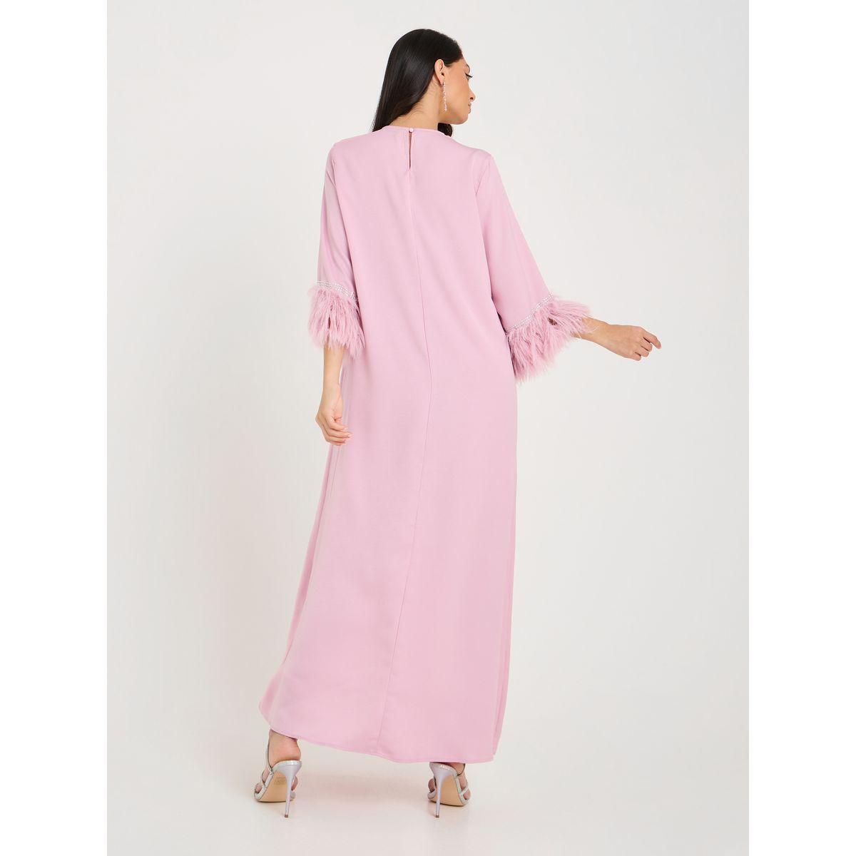 Styli Embellished Fur Sleeve Detail Jalabiya-women-arabicclothing-jalabiyas-image-4