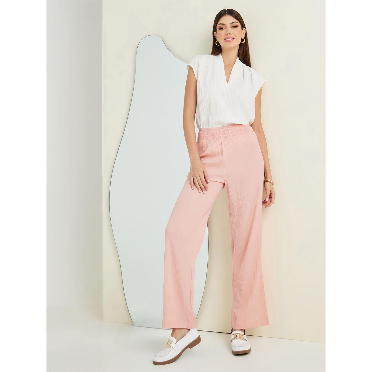Styli Textured Mid Waist Straight Leg Pants-women-clothing-bottoms-trousers-image-2