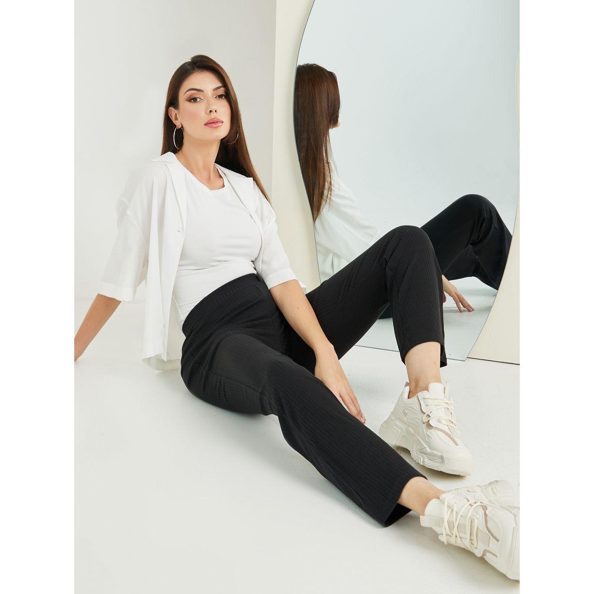 Styli Textured Ribbed Fit and Flare Leggings-women-clothing-bottoms-leggings-image-1