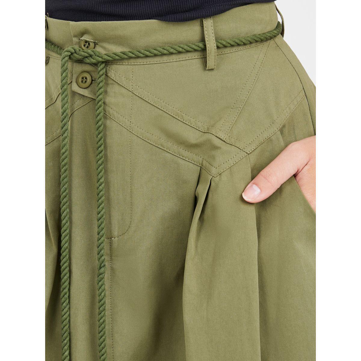 Styli Solid Cotton Midi Skirt with Tie String Belt-women-clothing-bottoms-skirts-image-3