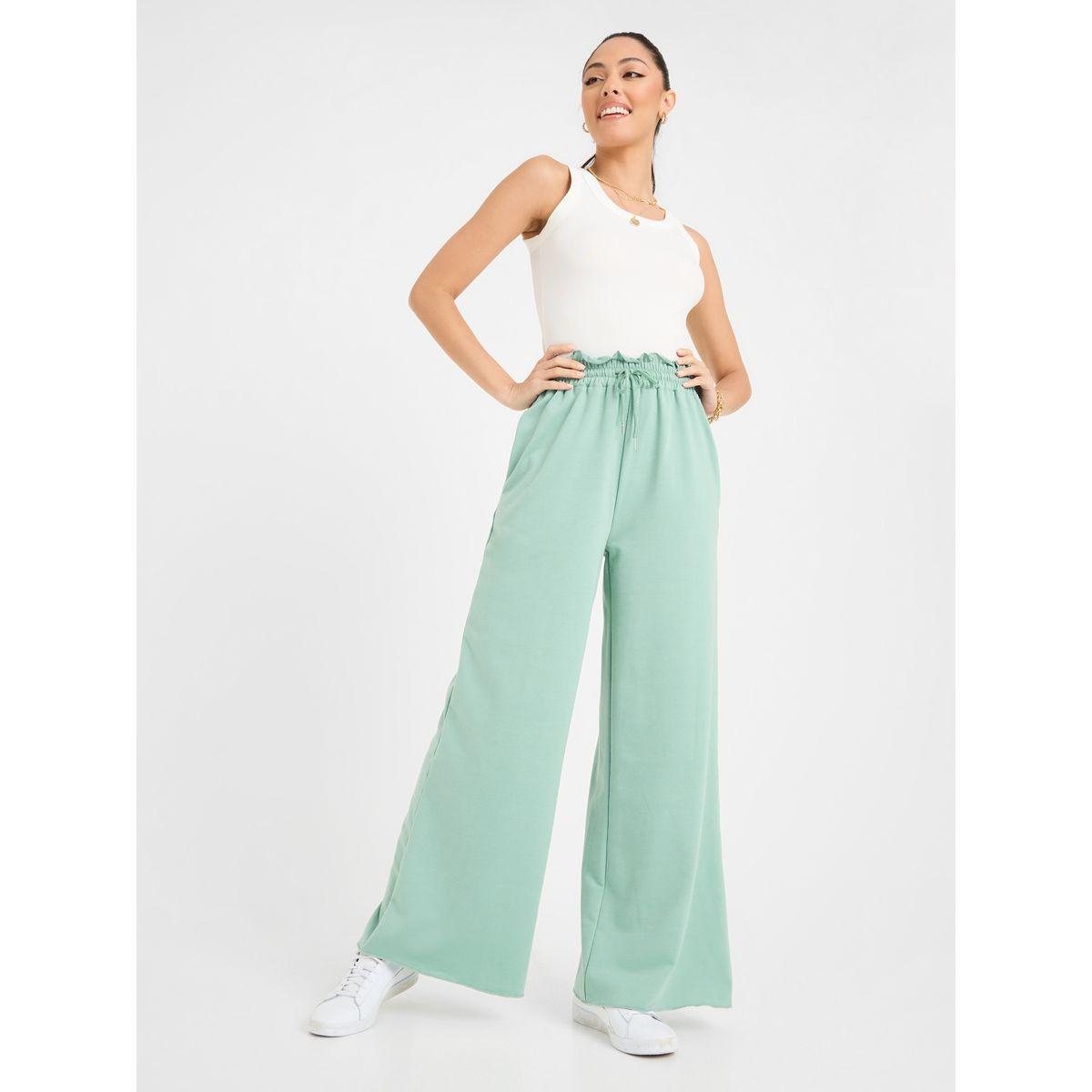 Styli Solid Ruffled Waist Wide Leg Jogger-women-clothing-bottoms-joggers-image-1