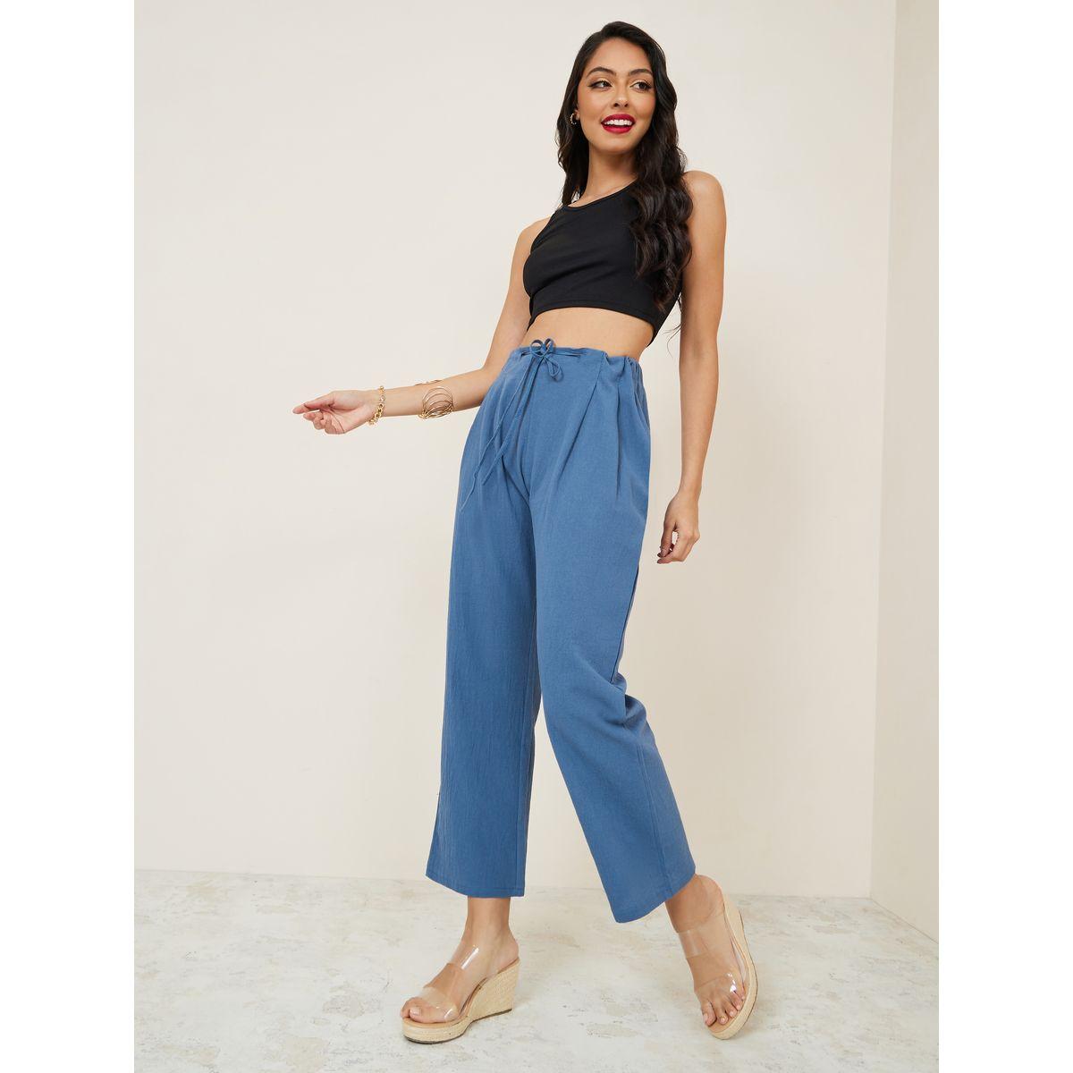 Styli Solid Cotton Linen Trouser with Drawstring-women-clothing-bottoms-trousers-image-2