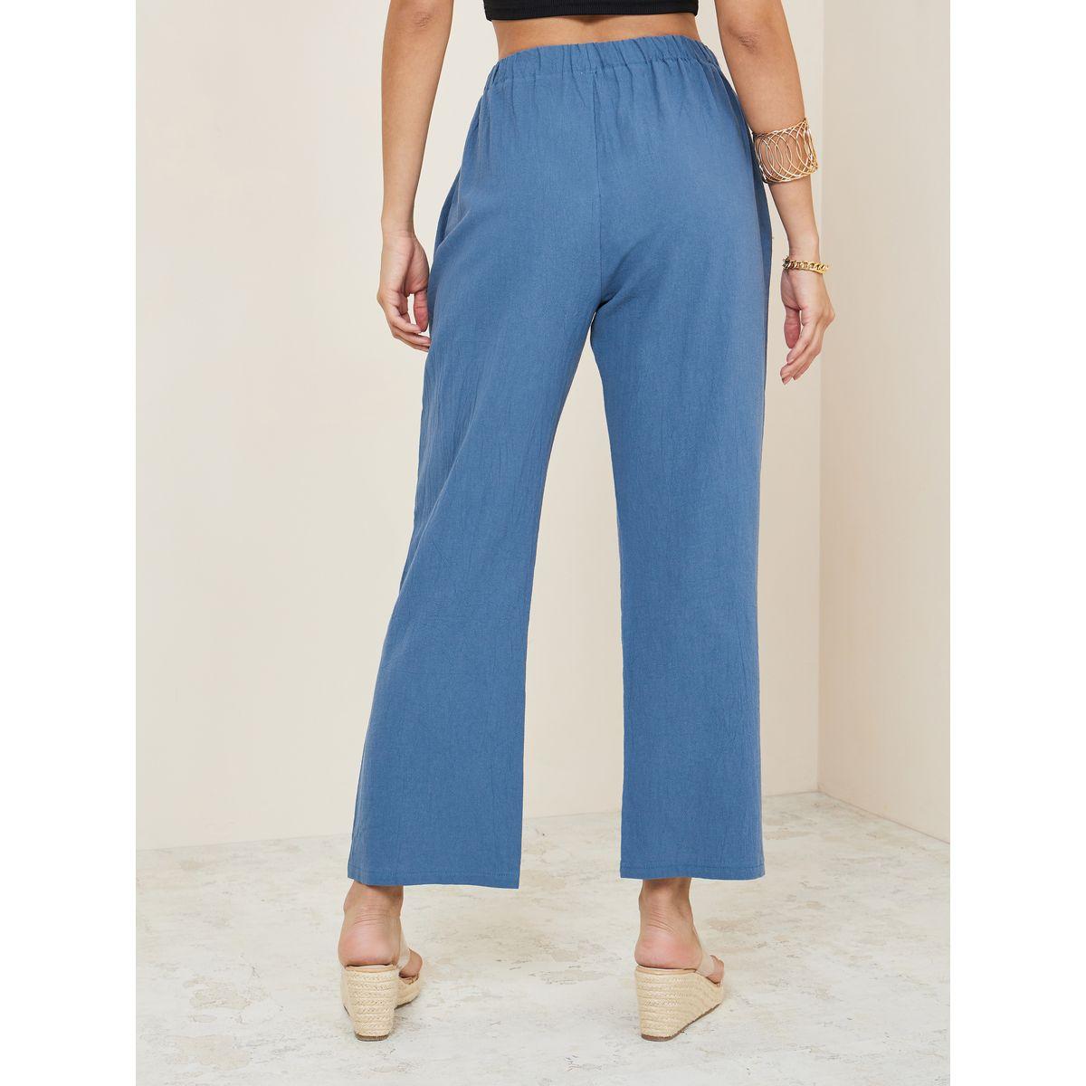 Styli Solid Cotton Linen Trouser with Drawstring-women-clothing-bottoms-trousers-image-4