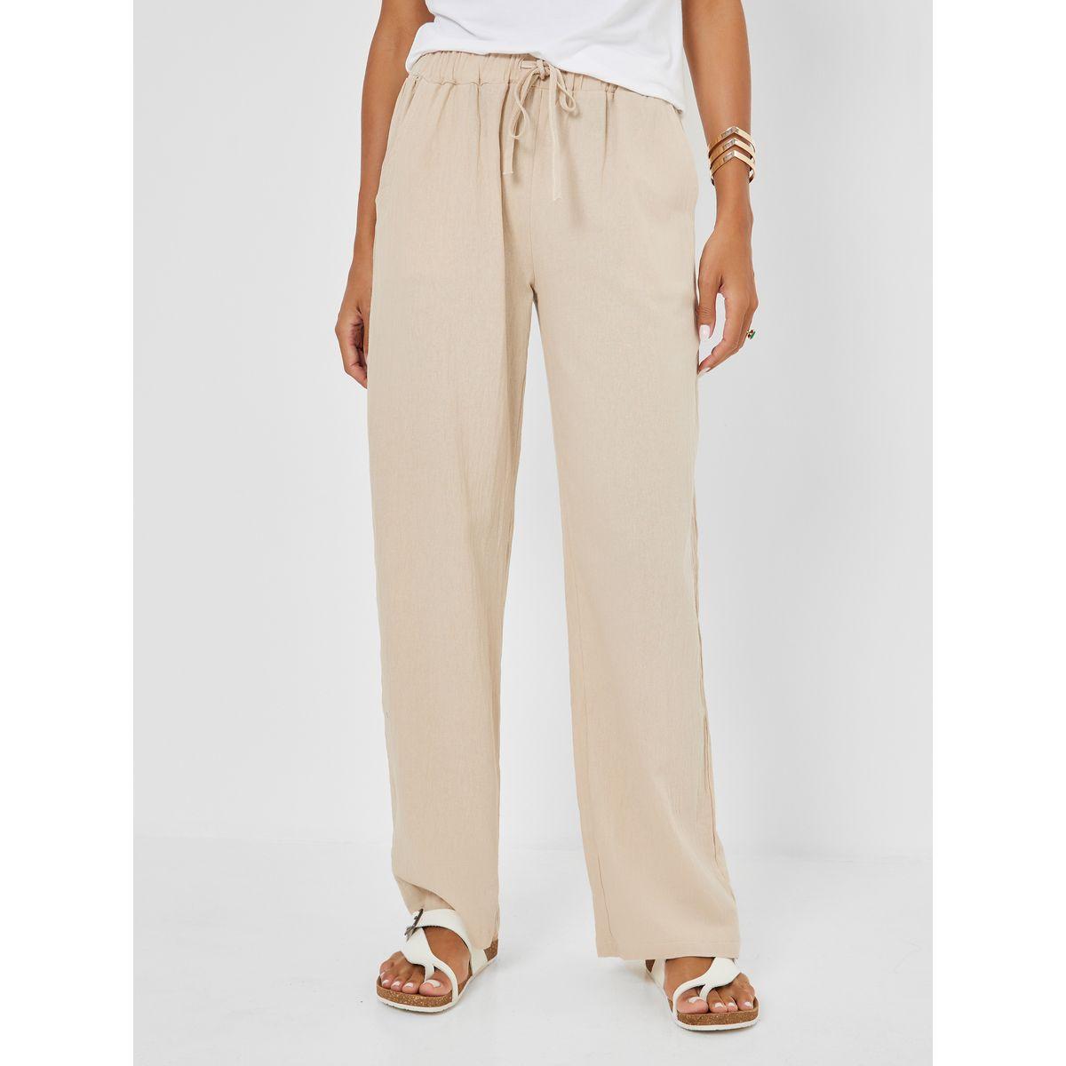 Styli Solid Cotton Linen Pants with Drawstring-women-clothing-bottoms-trousers-image-2