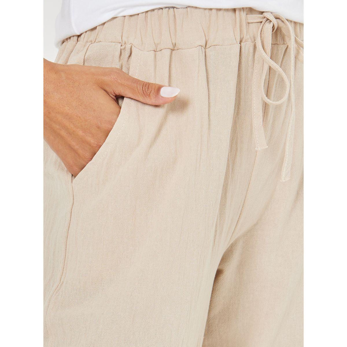 بنطال كتان سادة مع أربطة-women-clothing-bottoms-trousers-image-2