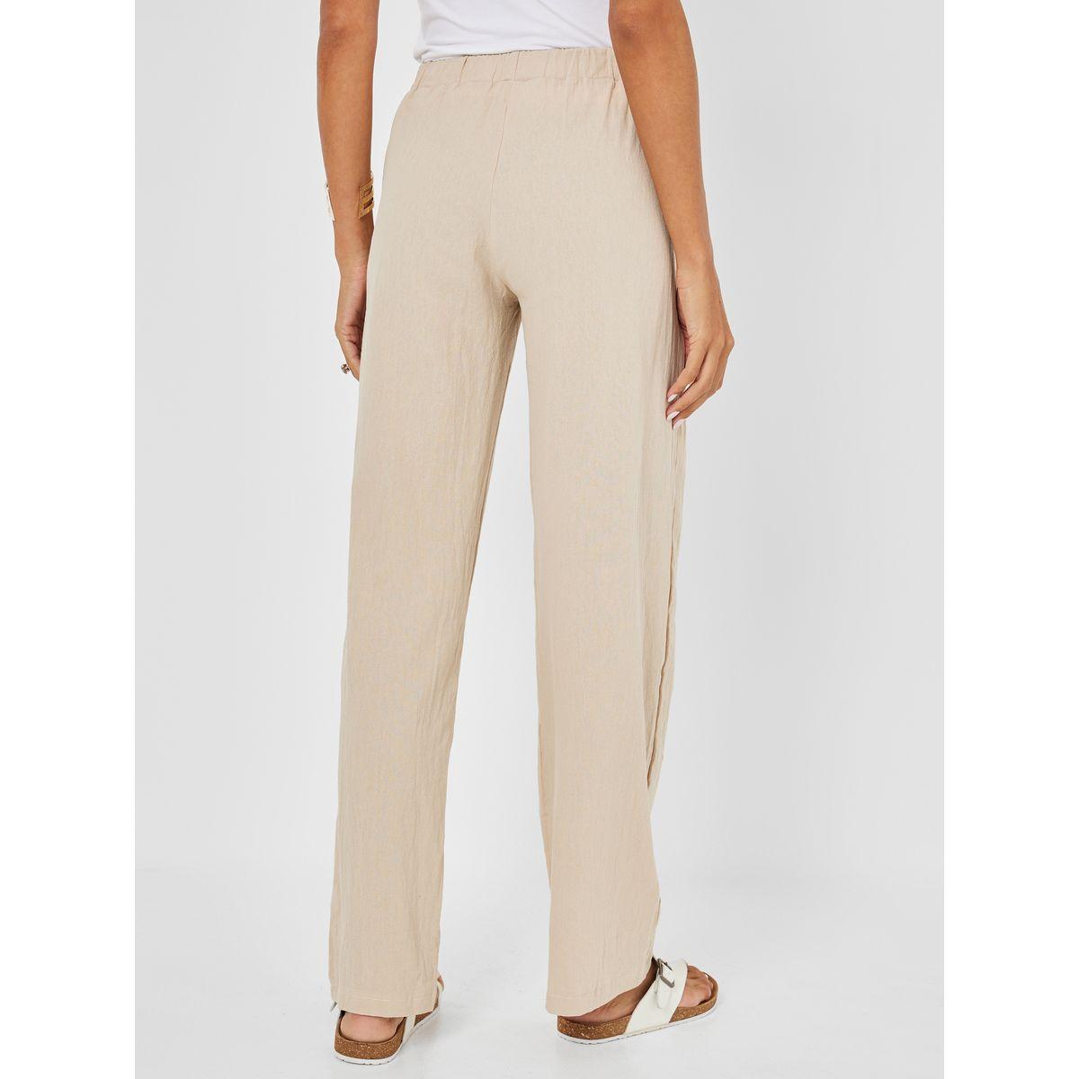 بنطال كتان سادة مع أربطة-women-clothing-bottoms-trousers-image-1
