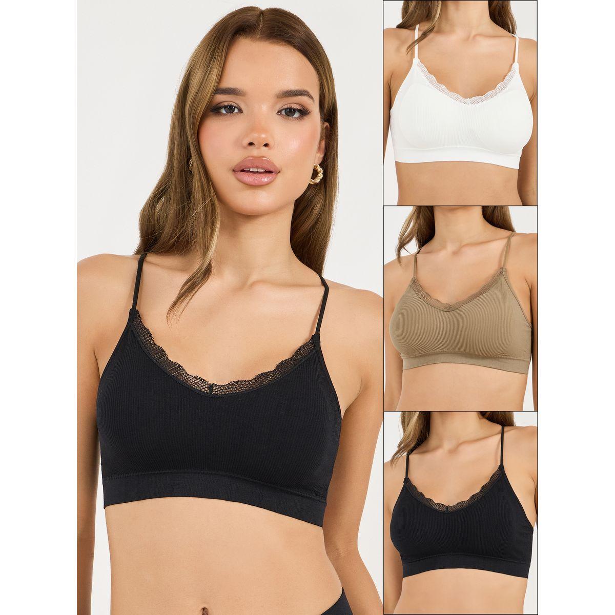 مجموعة من 3 بلوزات قصيرة بتقاصيل دانتيل-women-clothing-lingerie-bras-image-1