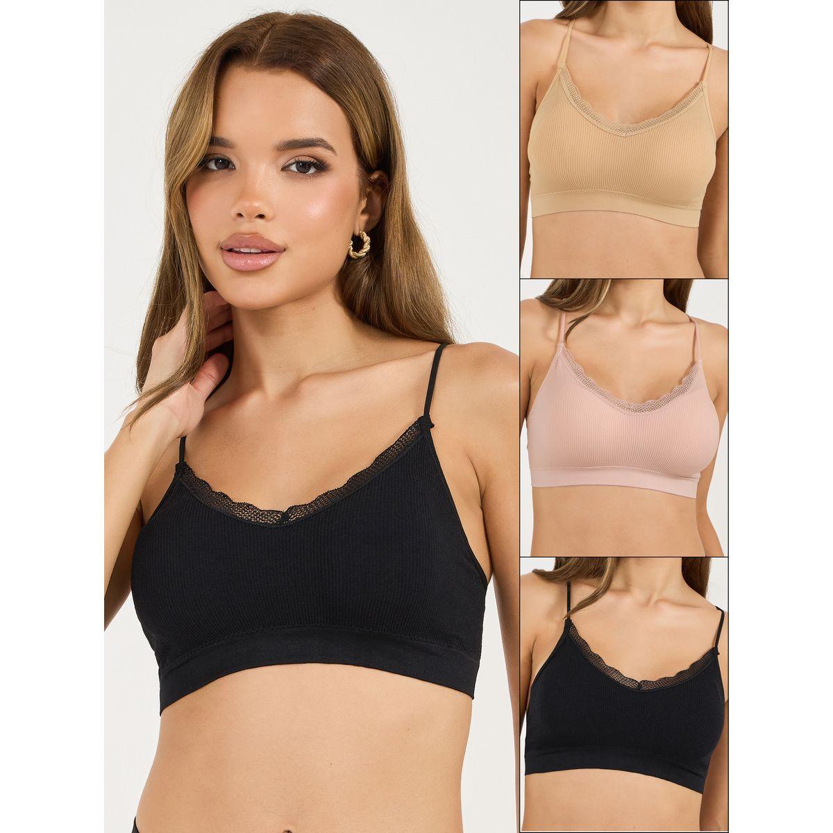 مجموعة من 3 بلوزات قصيرة بتقاصيل دانتيل-women-clothing-lingerie-bras-image-1