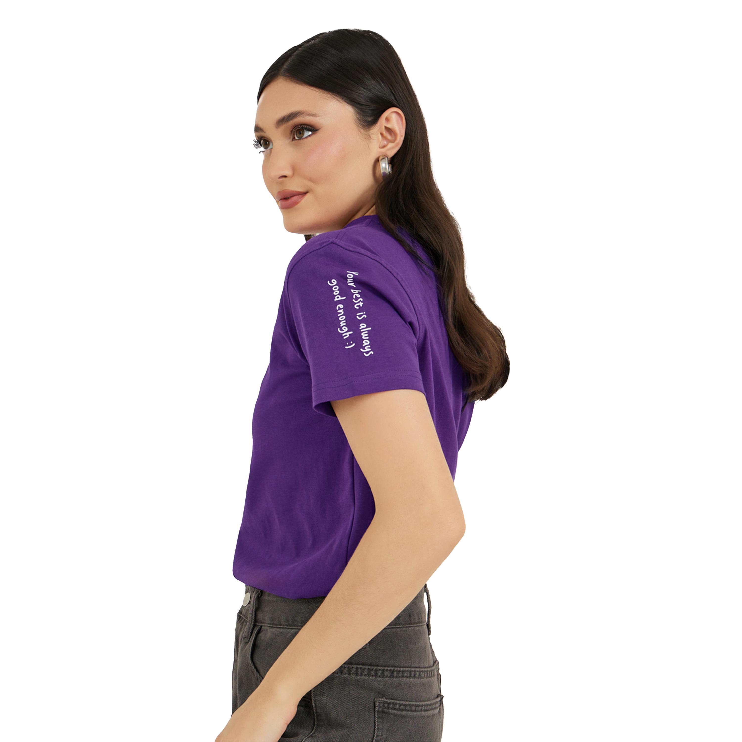 ستايلي -  تي شيرت بقصّة عادية ورقبة مستديرة وطبعة شعار-women-clothing-tshirts-image-4
