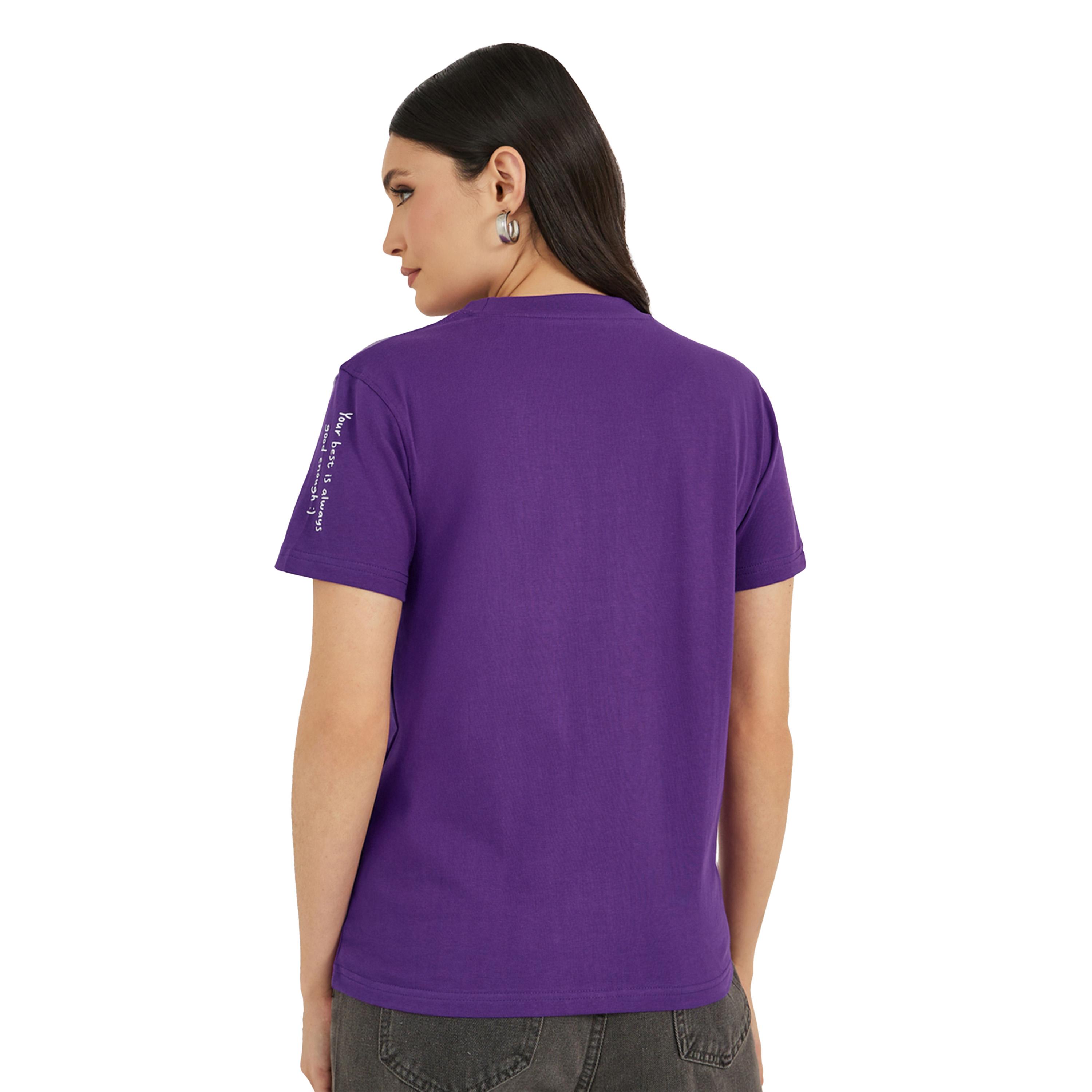 ستايلي -  تي شيرت بقصّة عادية ورقبة مستديرة وطبعة شعار-women-clothing-tshirts-image-5
