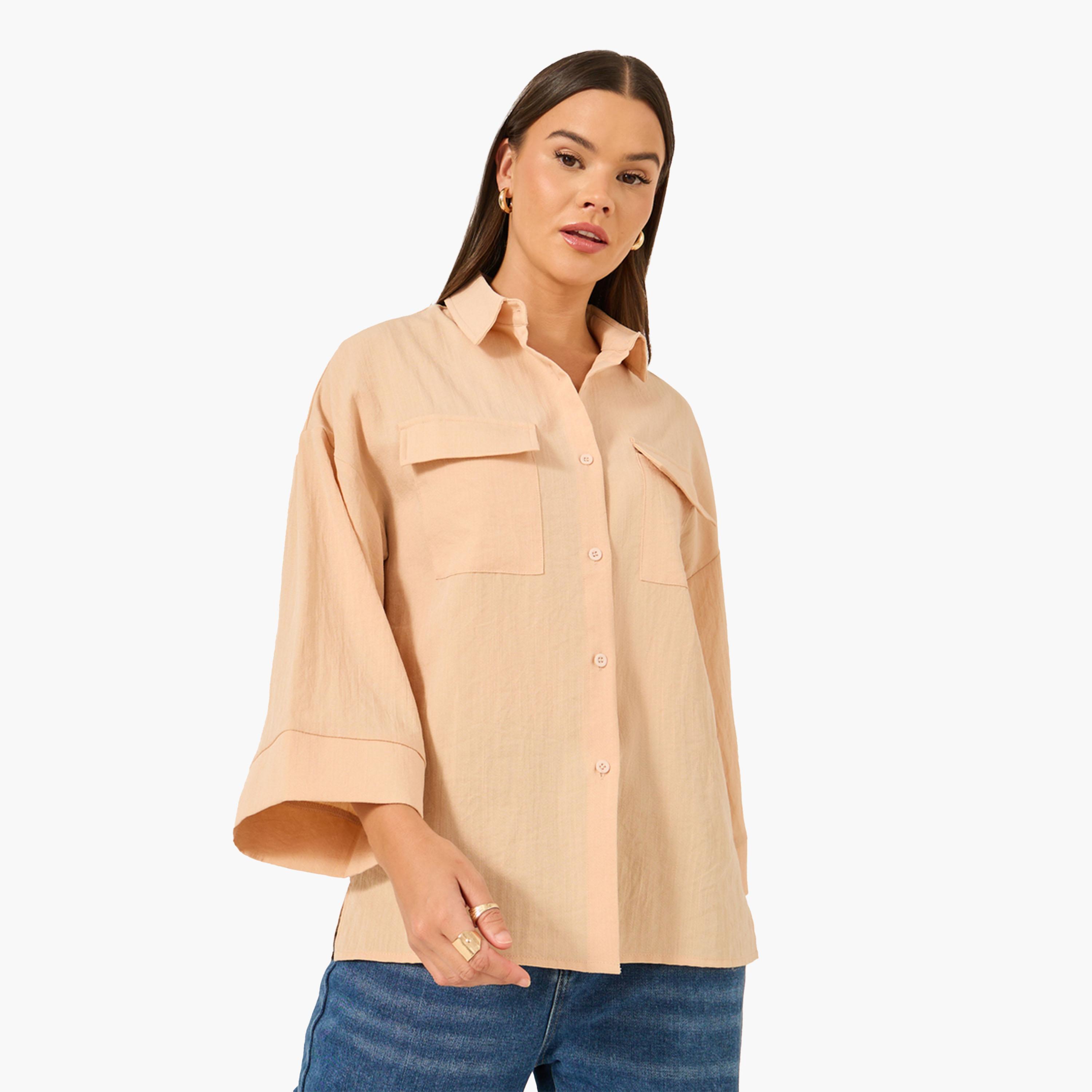Styli Button Down Spread Collar Oversized Shirt-women-clothing-shirtsandblouses-shirts-image-1