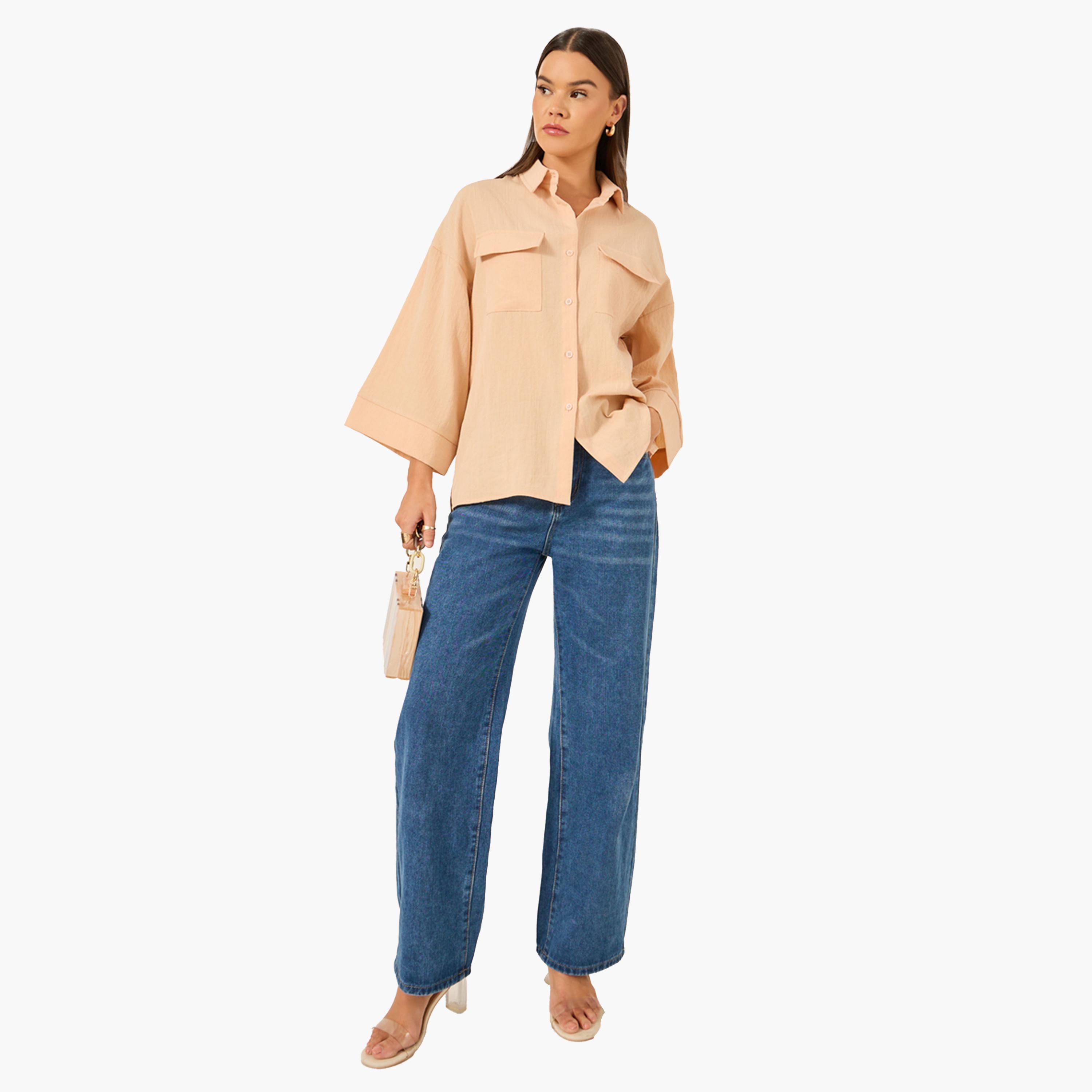 Styli Button Down Spread Collar Oversized Shirt-women-clothing-shirtsandblouses-shirts-image-2