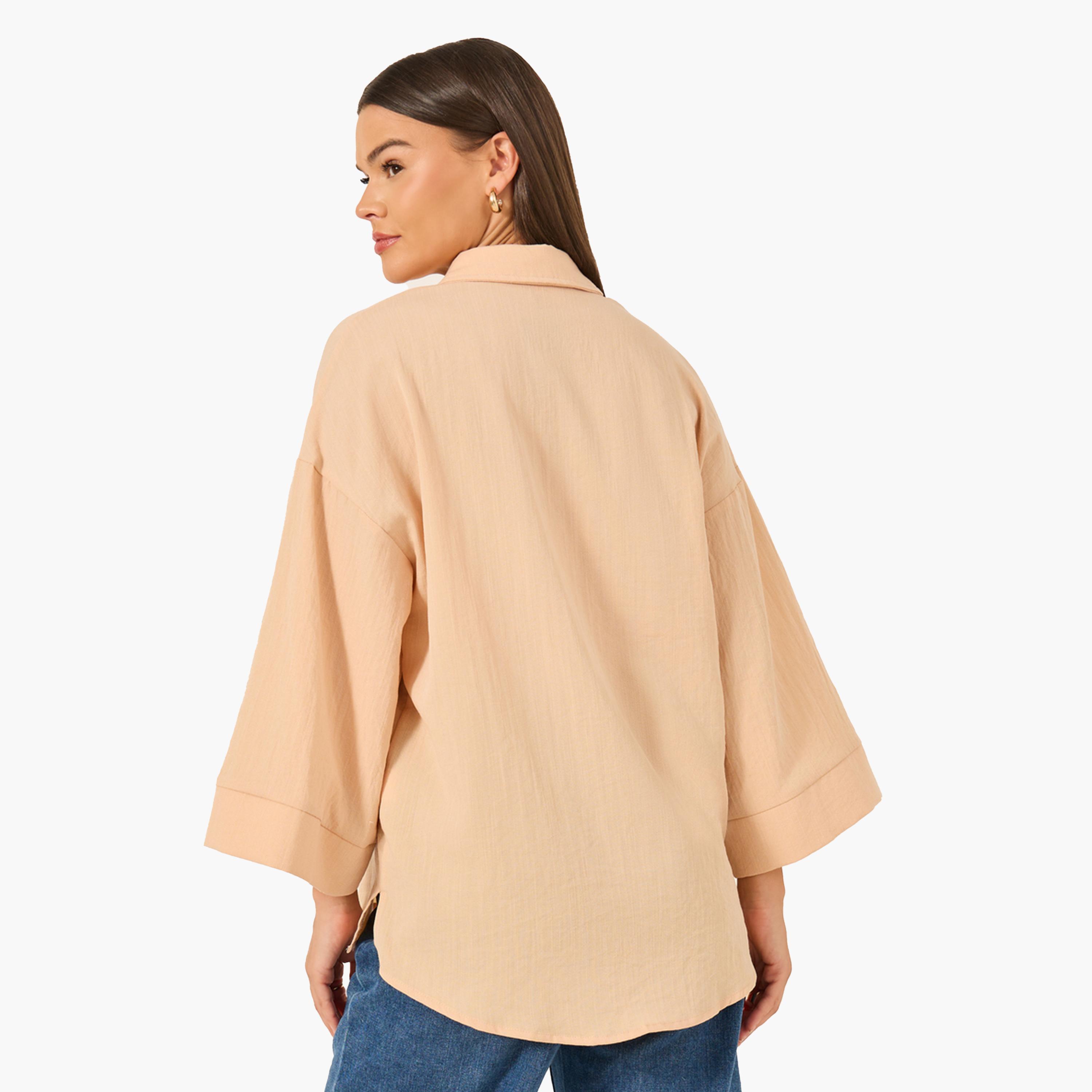 Styli Button Down Spread Collar Oversized Shirt-women-clothing-shirtsandblouses-shirts-image-5