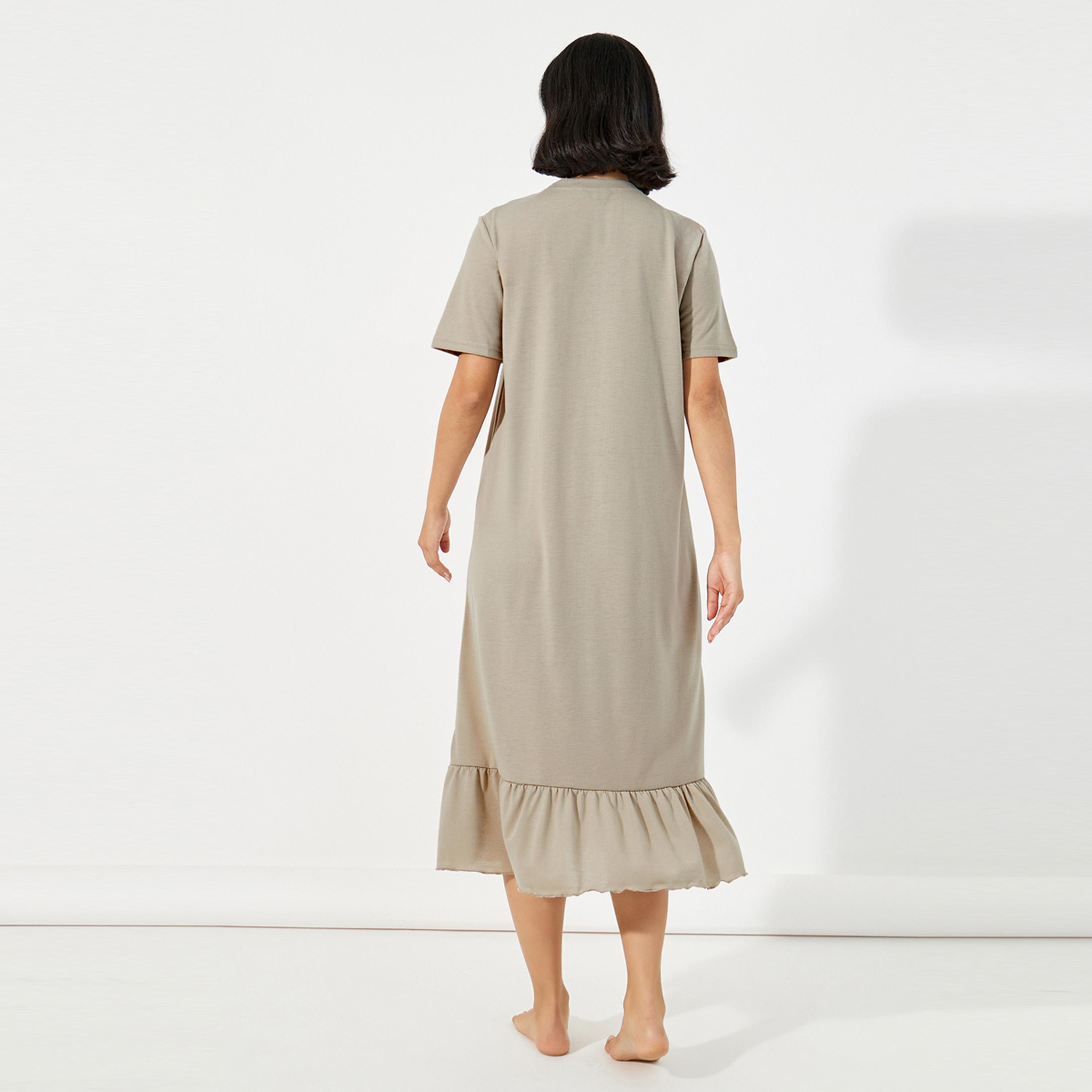 Styli Unwind Always Be Happy Graphic Ruffle Hem Sleep T-Shirt Dress-women-clothing-nightwear-nighties-image-4