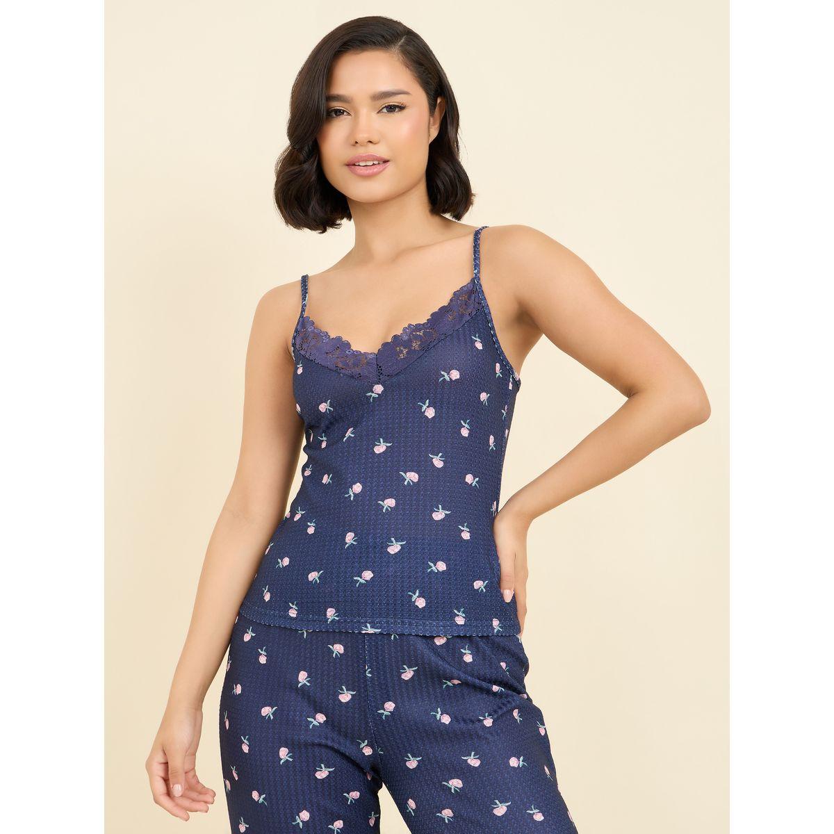 Styli Unwind Floral Print Waffle Texture Lace Trim Cami and Pyjama Set-women-clothing-nightwear-pyjamas-longsets-image-3
