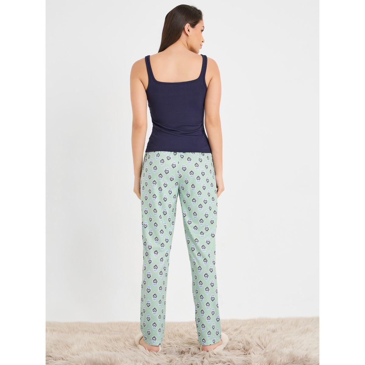 Styli Unwind Solid Rib Tank & Ikat Geo Print Pyjama Set-women-clothing-nightwear-pyjamas-longsets-image-5