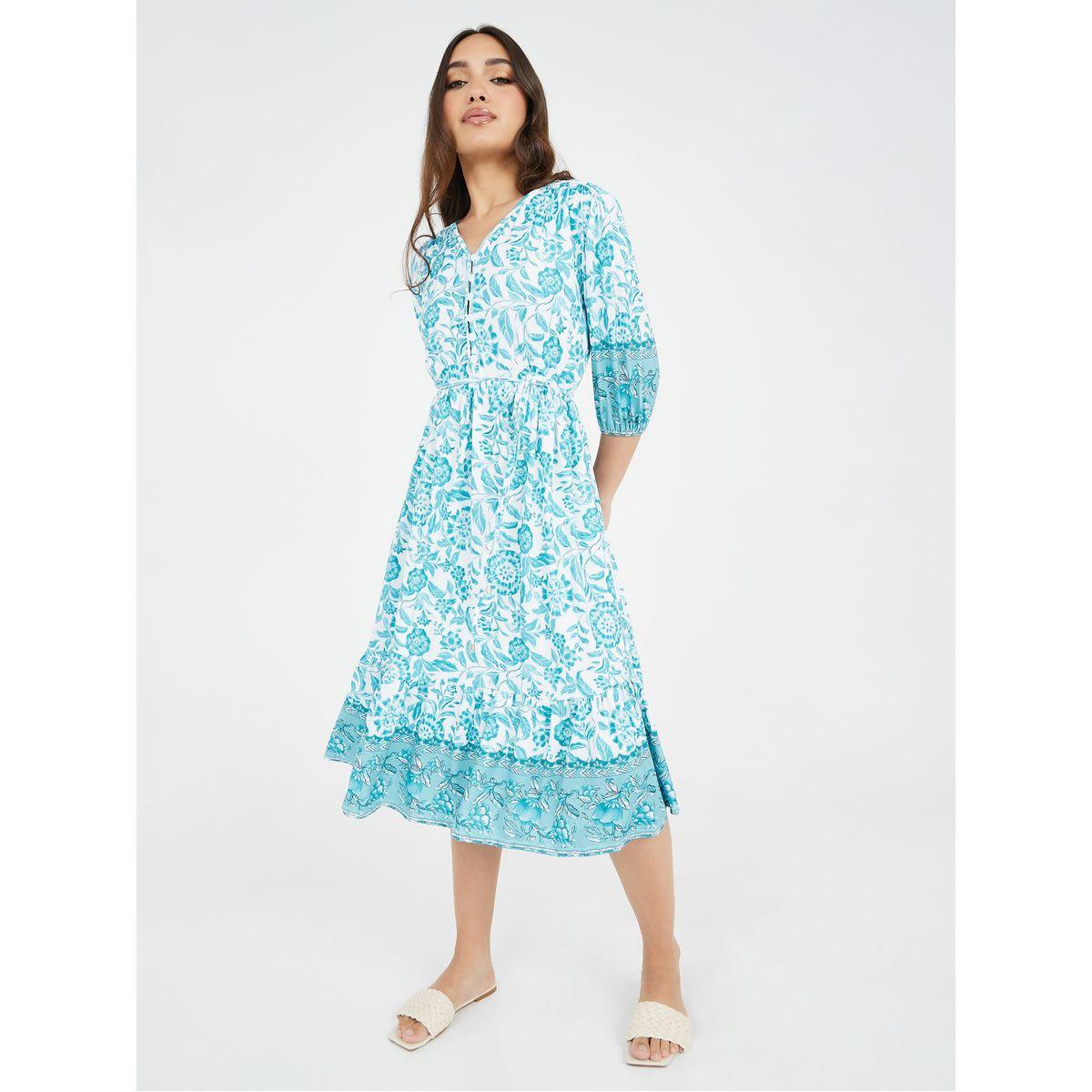 Styli 3/4 Sleeve Floral A-Line Midi Dress-women-clothing-dresses-image-2