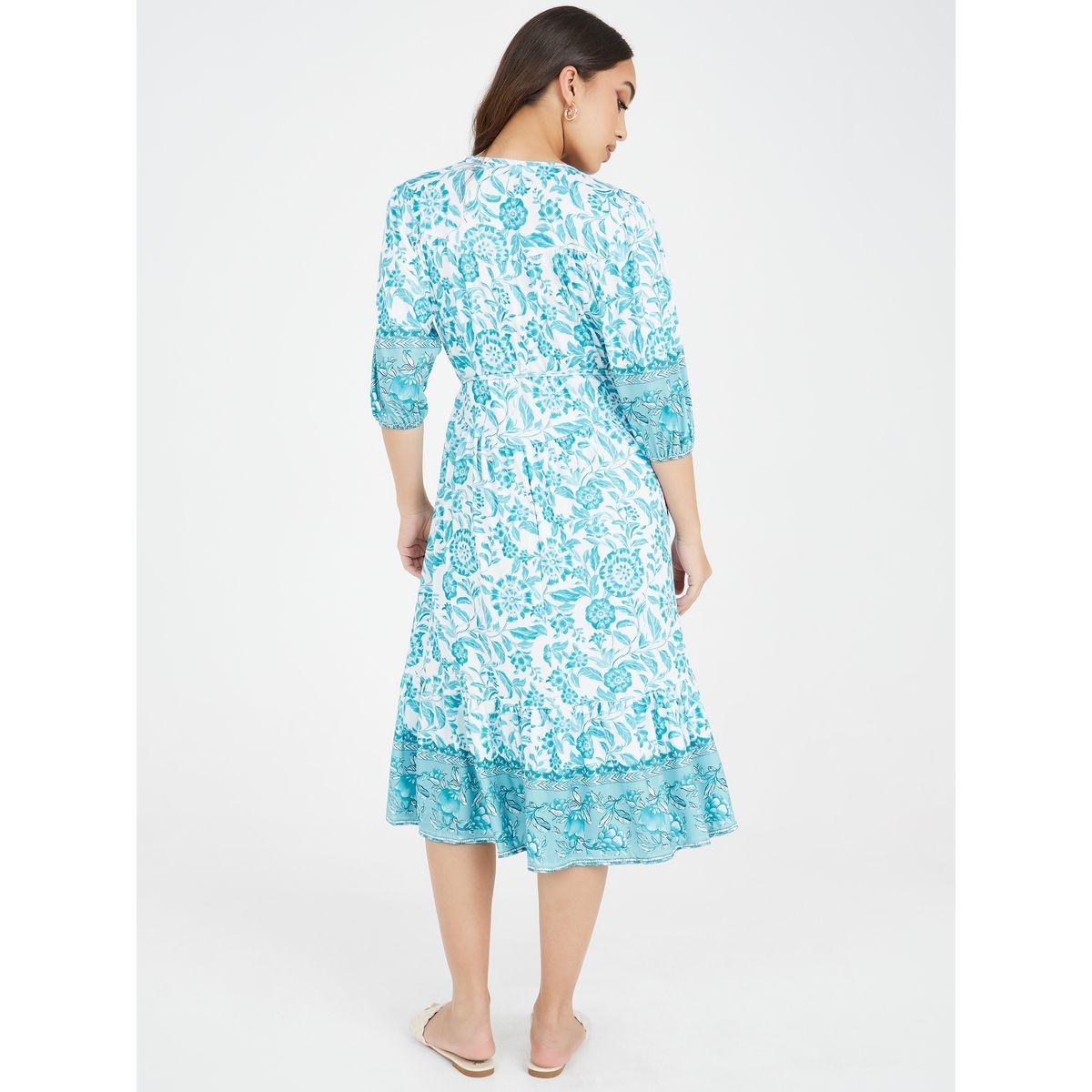 Styli 3/4 Sleeve Floral A-Line Midi Dress-women-clothing-dresses-image-4