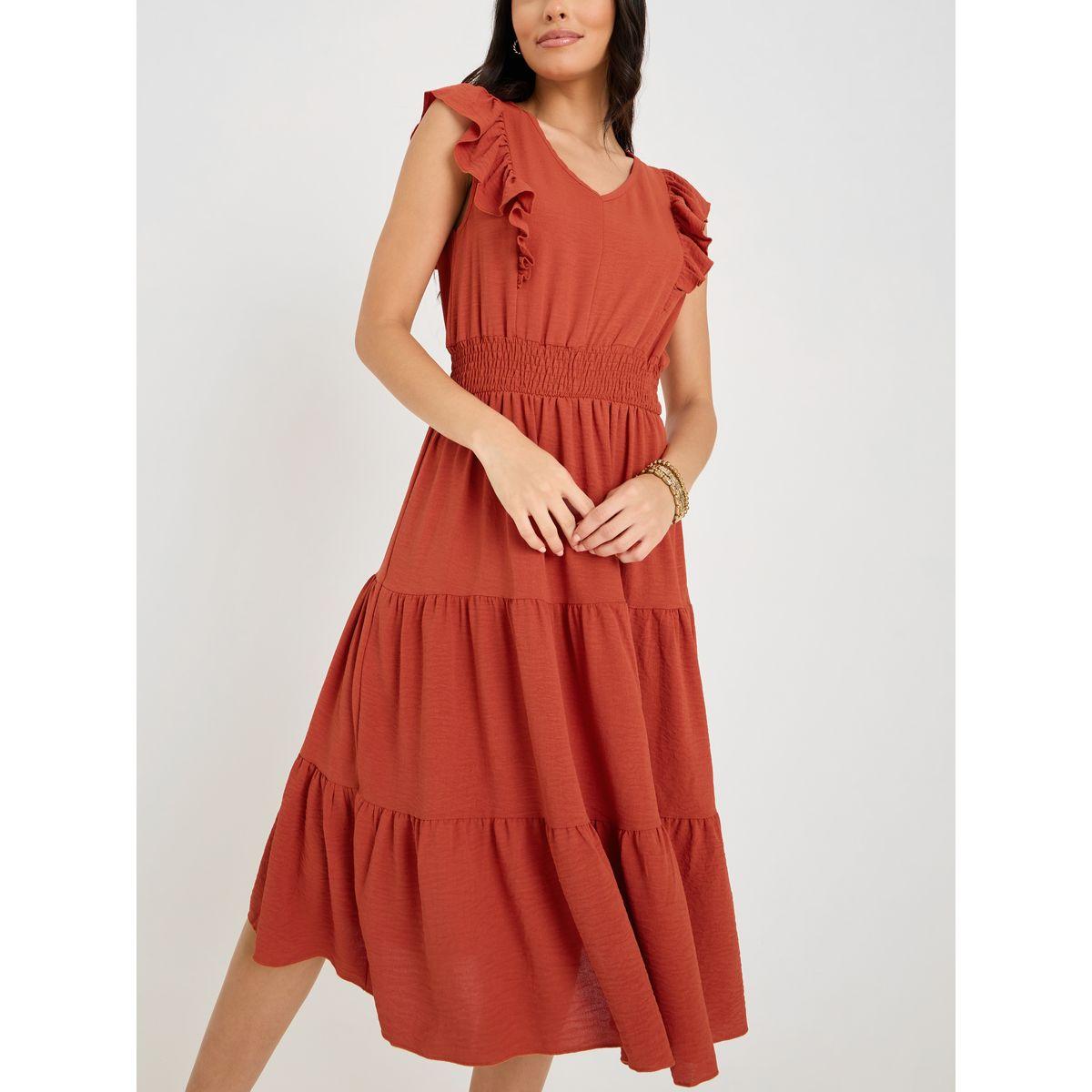 Styli Ruffle Detail Tiered Midi Dress-women-clothing-dresses-image-1