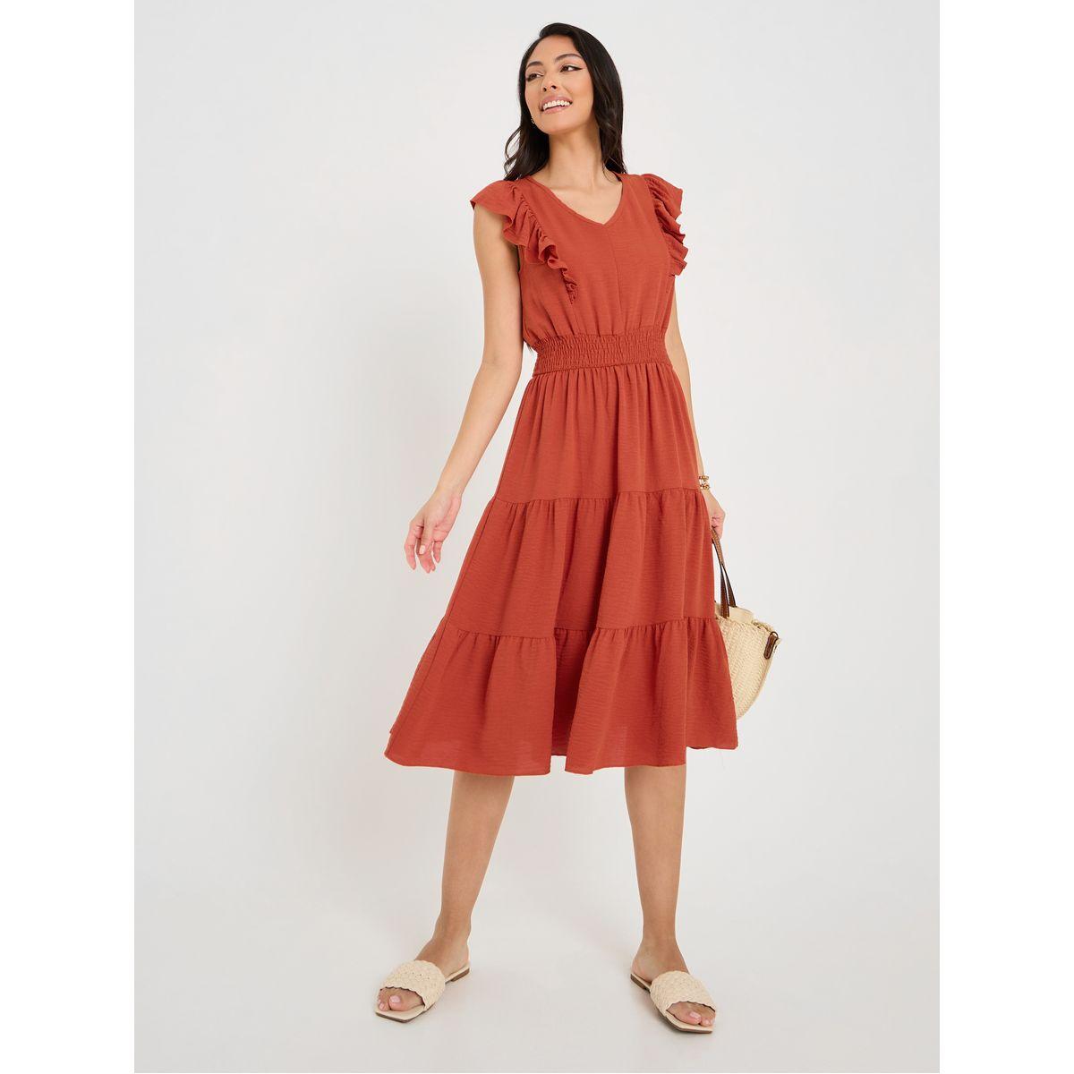 Styli Ruffle Detail Tiered Midi Dress-women-clothing-dresses-image-2