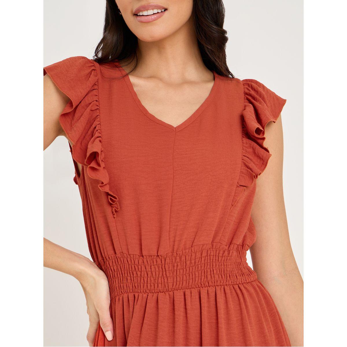 فستان ميدي مزين بكشكش-women-clothing-dresses-image-3