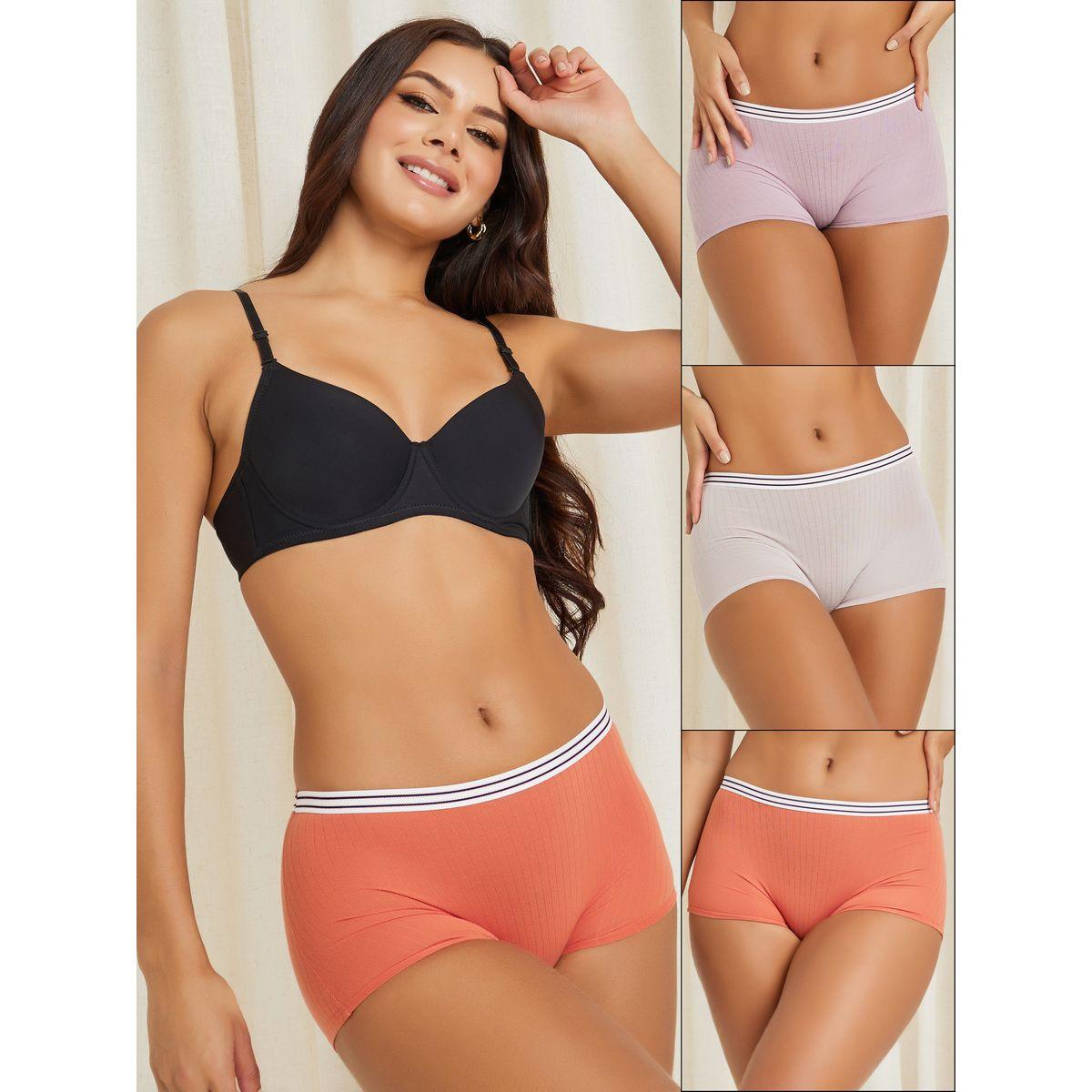 Styli Pack of 3- Solid Ribbed Stripe Waist Detail Boy Shorts-women-clothing-lingerie-panties-image-1