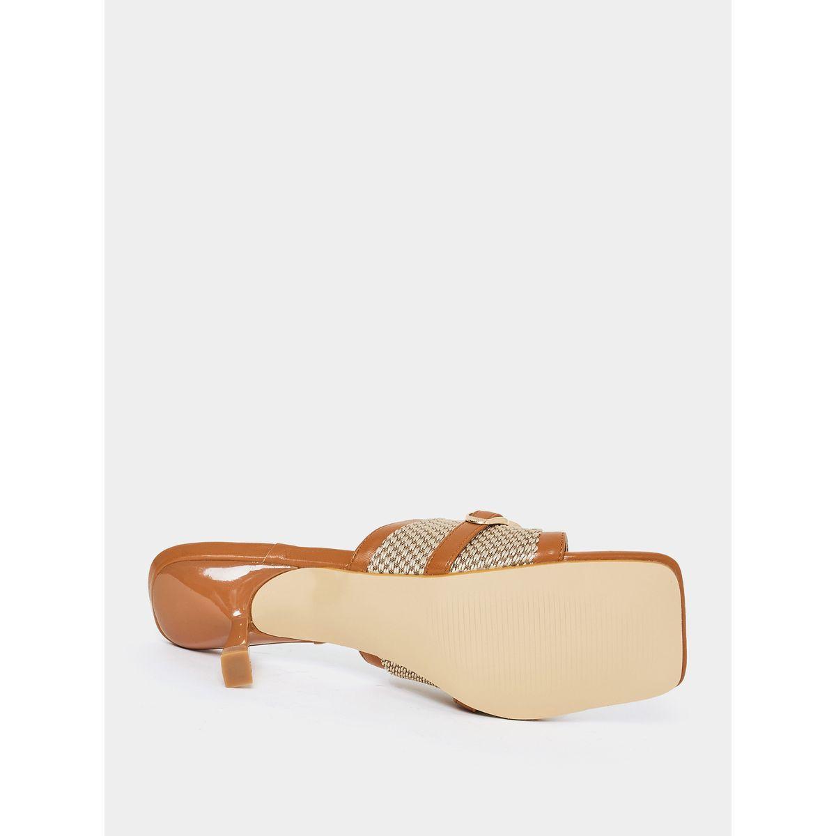 Styli Textured Buckle Embellished Mid Heel Sandal-women-shoes-heels-image-7