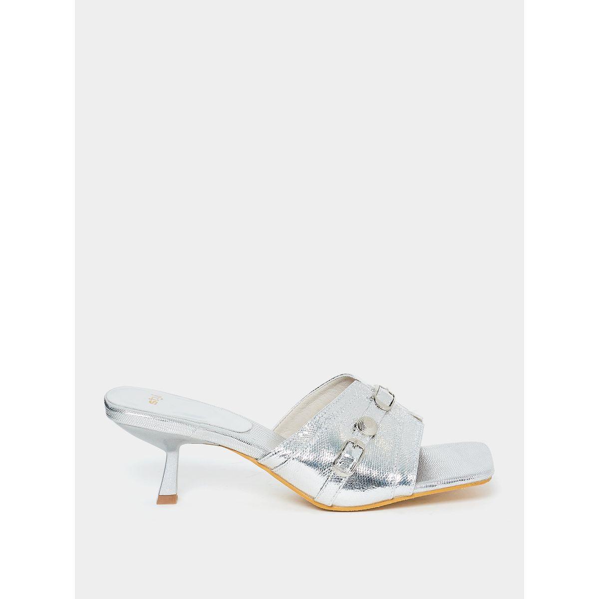 Styli Metallic Buckle Embellished Mid Heel Sandal-women-shoes-heels-image-2