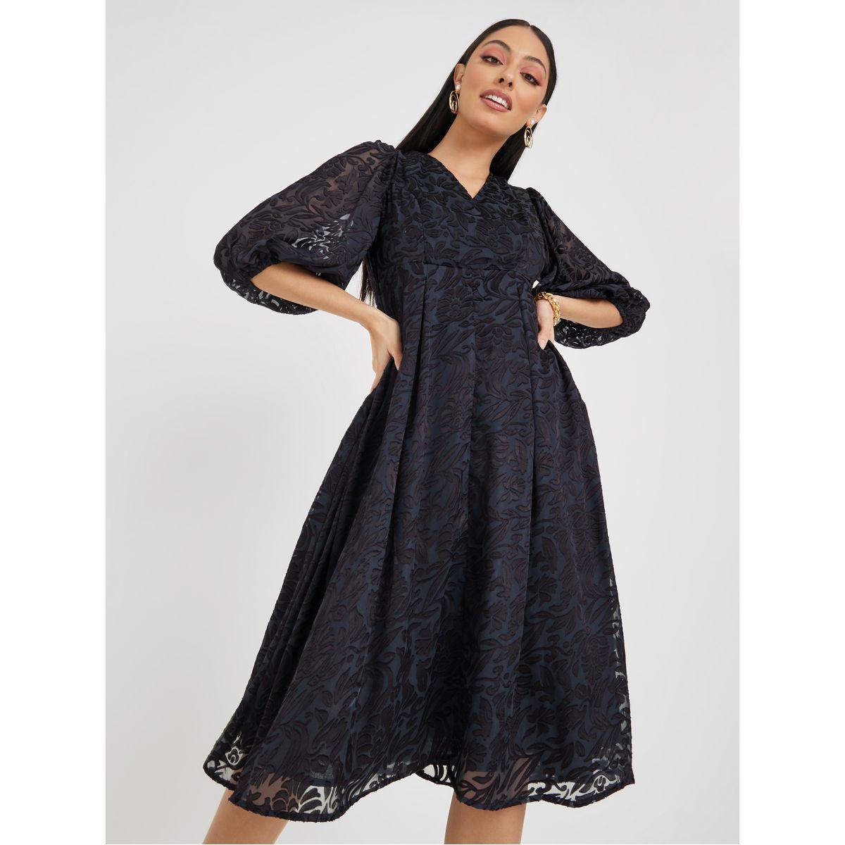 فستان ميدي بنسيج الجاكار-women-clothing-dresses-image-1