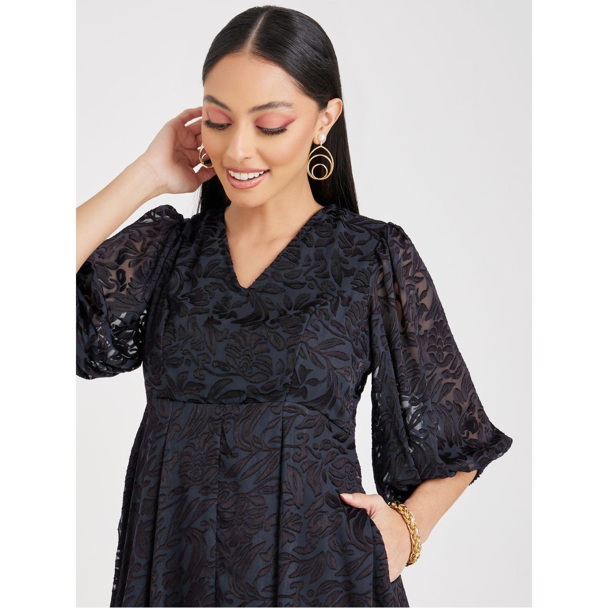 Styli Jacquard Texture A-Line Midi Dress-women-clothing-dresses-image-3