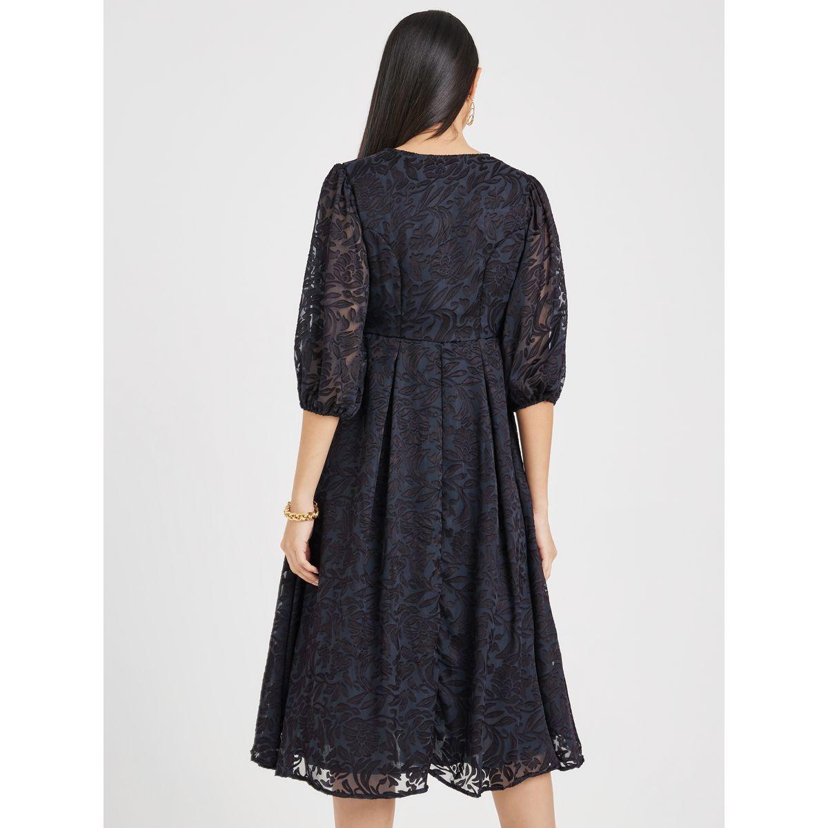 Styli Jacquard Texture A-Line Midi Dress-women-clothing-dresses-image-4