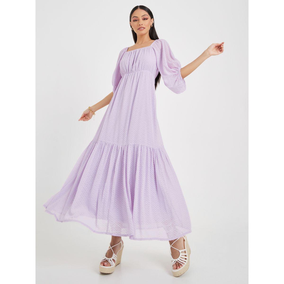 فستان طويل بكسرات ورقبة واسعة-women-clothing-dresses-image-2