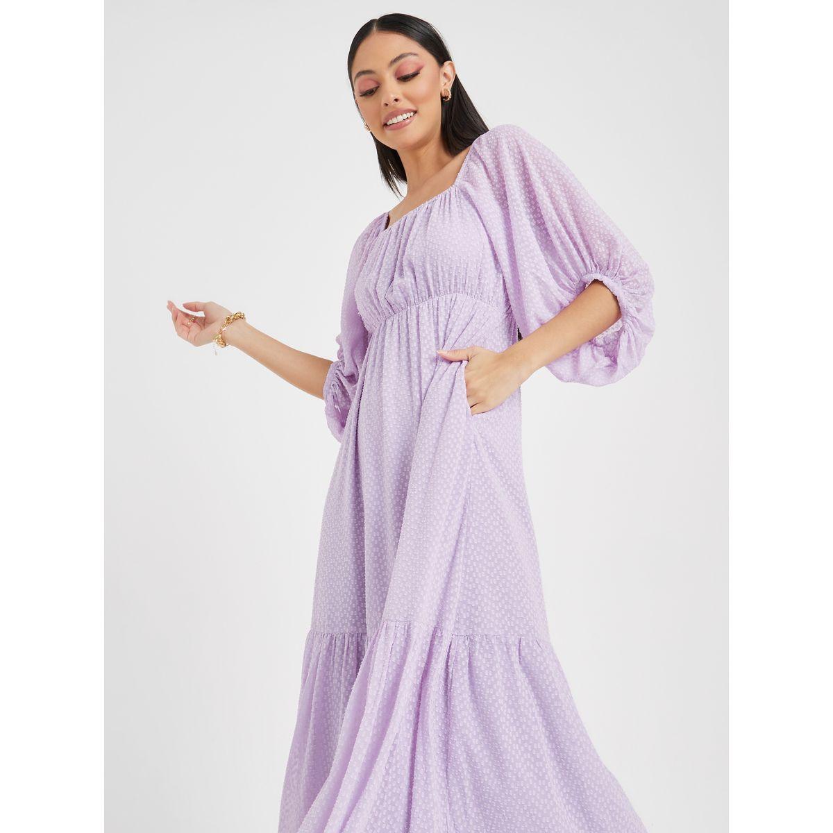 فستان طويل بكسرات ورقبة واسعة-women-clothing-dresses-image-3