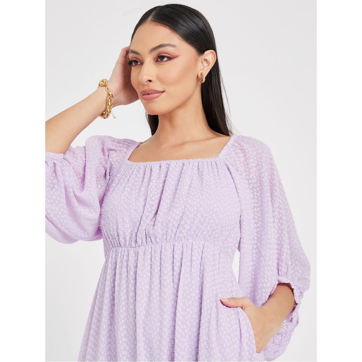 فستان طويل بكسرات ورقبة واسعة-women-clothing-dresses-image-4