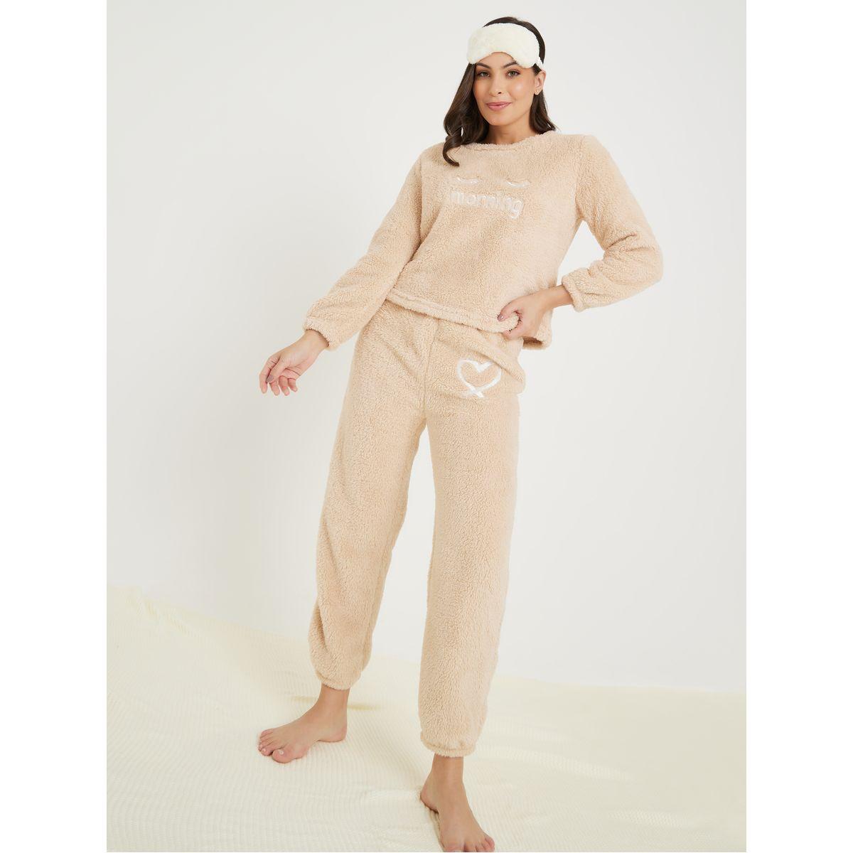 Styli Unwind Heart Embroidery Fleece Cuff Top & Cuff Pyjama Set-women-clothing-nightwear-pyjamas-longsets-image-2