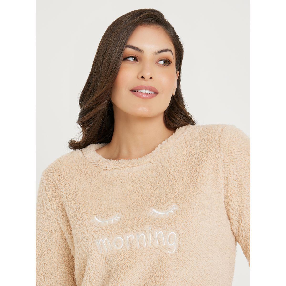 Styli Unwind Heart Embroidery Fleece Cuff Top & Cuff Pyjama Set-women-clothing-nightwear-pyjamas-longsets-image-4