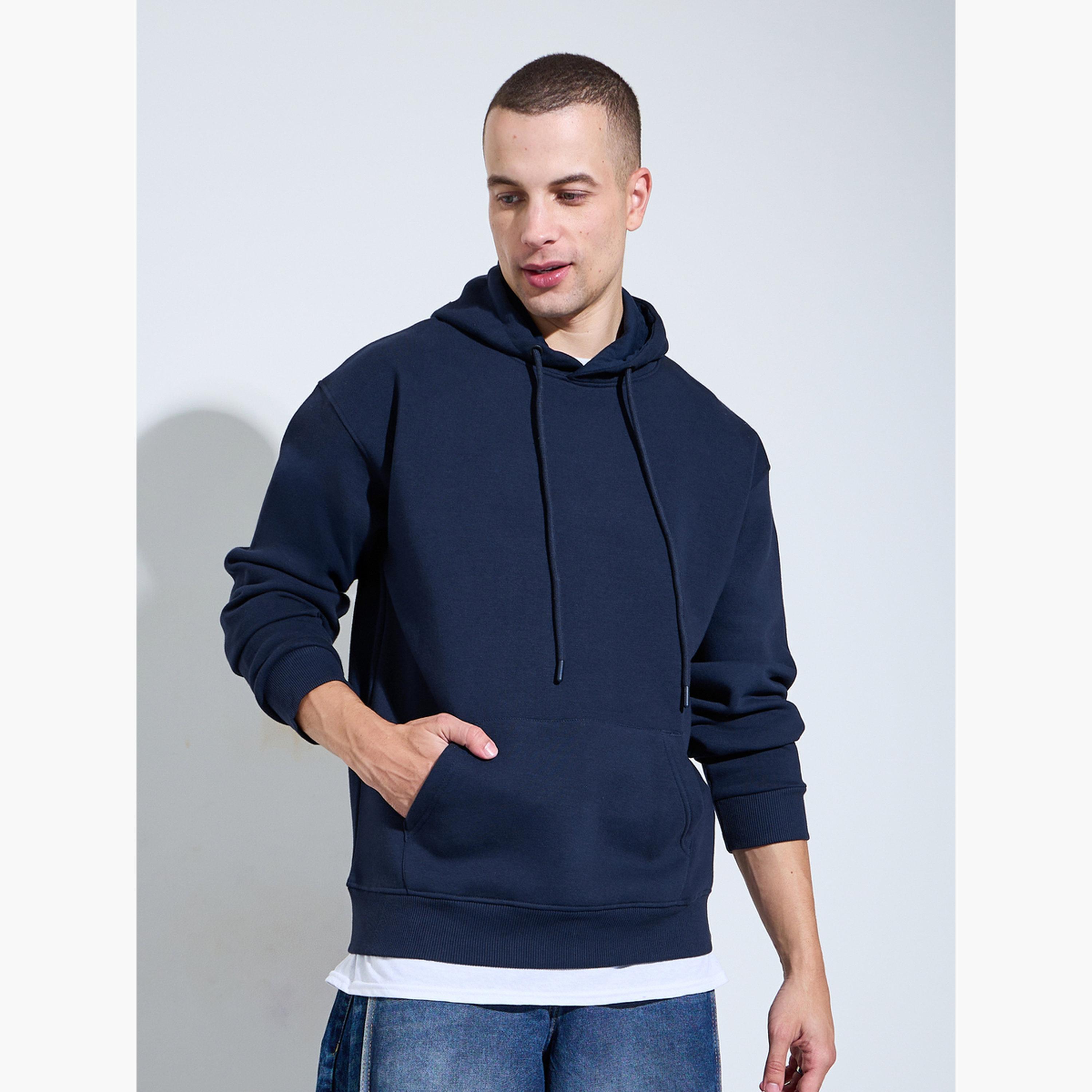 Styli Relaxed Fit Fleece Hoodie with Kangaroo Pocket-men-winterwear-hoodiesandsweatshirts-image-1