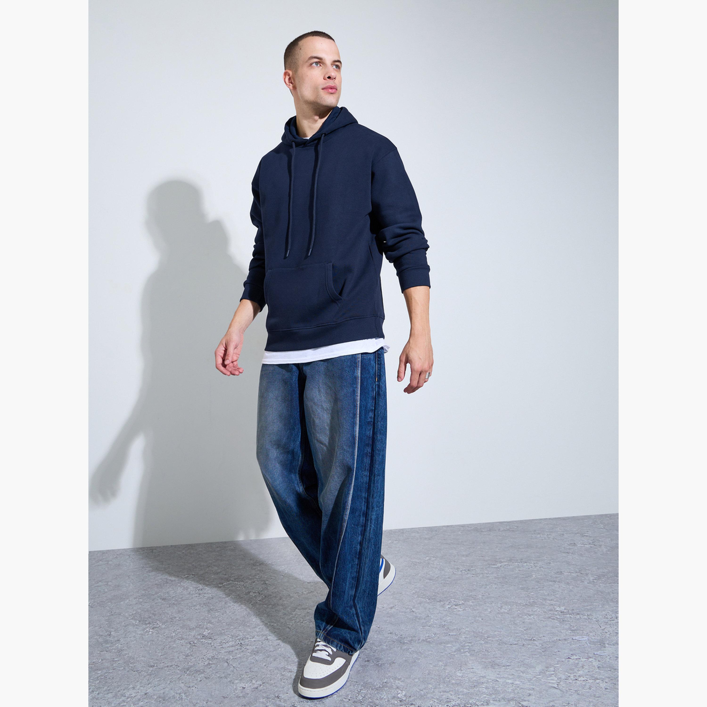 Styli Relaxed Fit Fleece Hoodie with Kangaroo Pocket-men-winterwear-hoodiesandsweatshirts-image-2